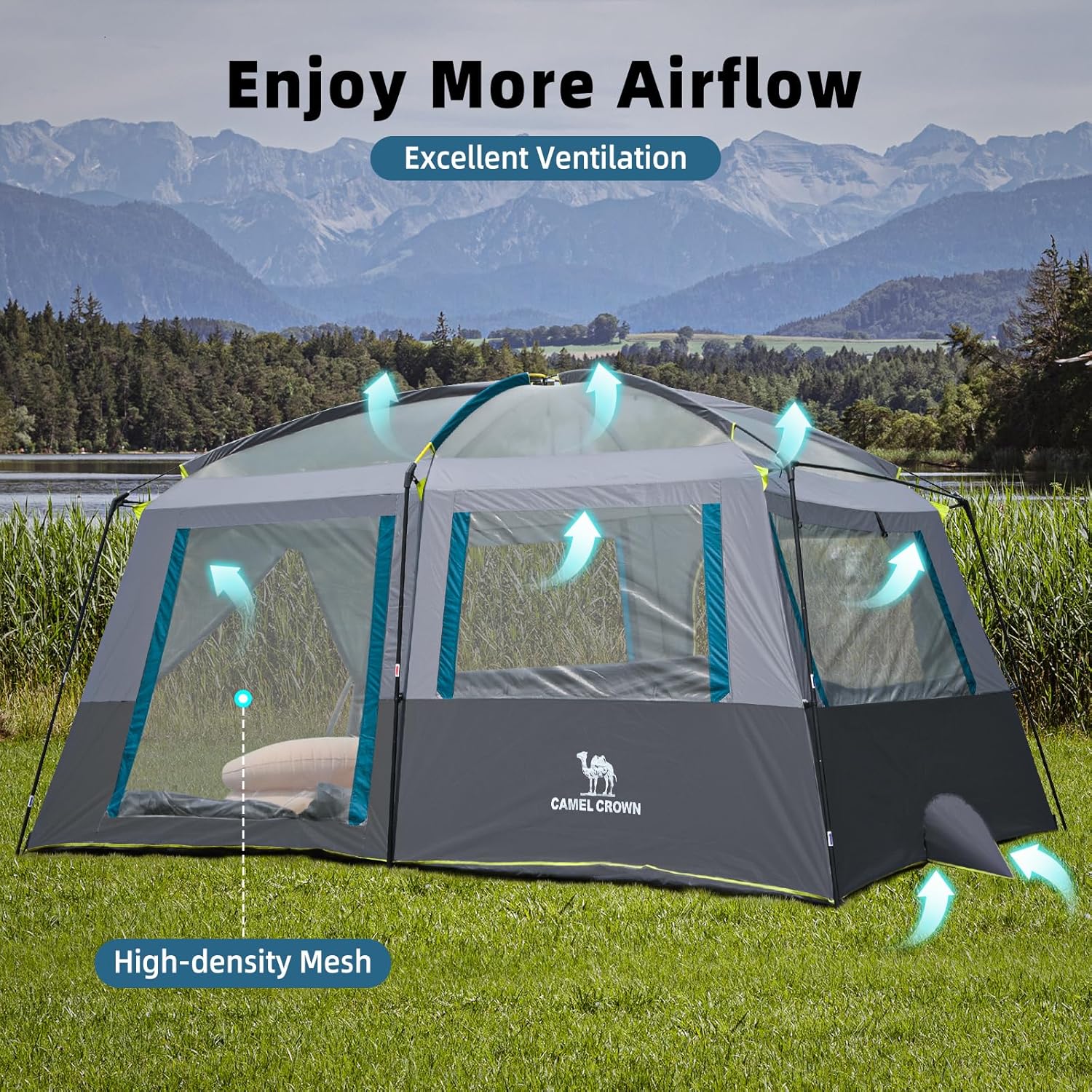 CAMEL CROWN Camping Tents 10 Person Family Cabin Tent with 2 Doors and 4 Windows Large Multiple Room Tent with Floor Mats Tents for Camping Outdoor Hiking