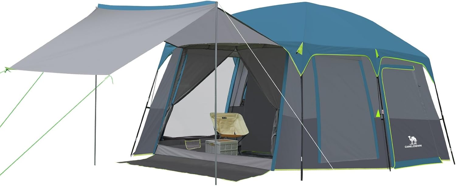 CAMEL CROWN Camping Tents 10 Person Family Cabin Tent with 2 Doors and 4 Windows Large Multiple Room Tent with Floor Mats Tents for Camping Outdoor Hiking