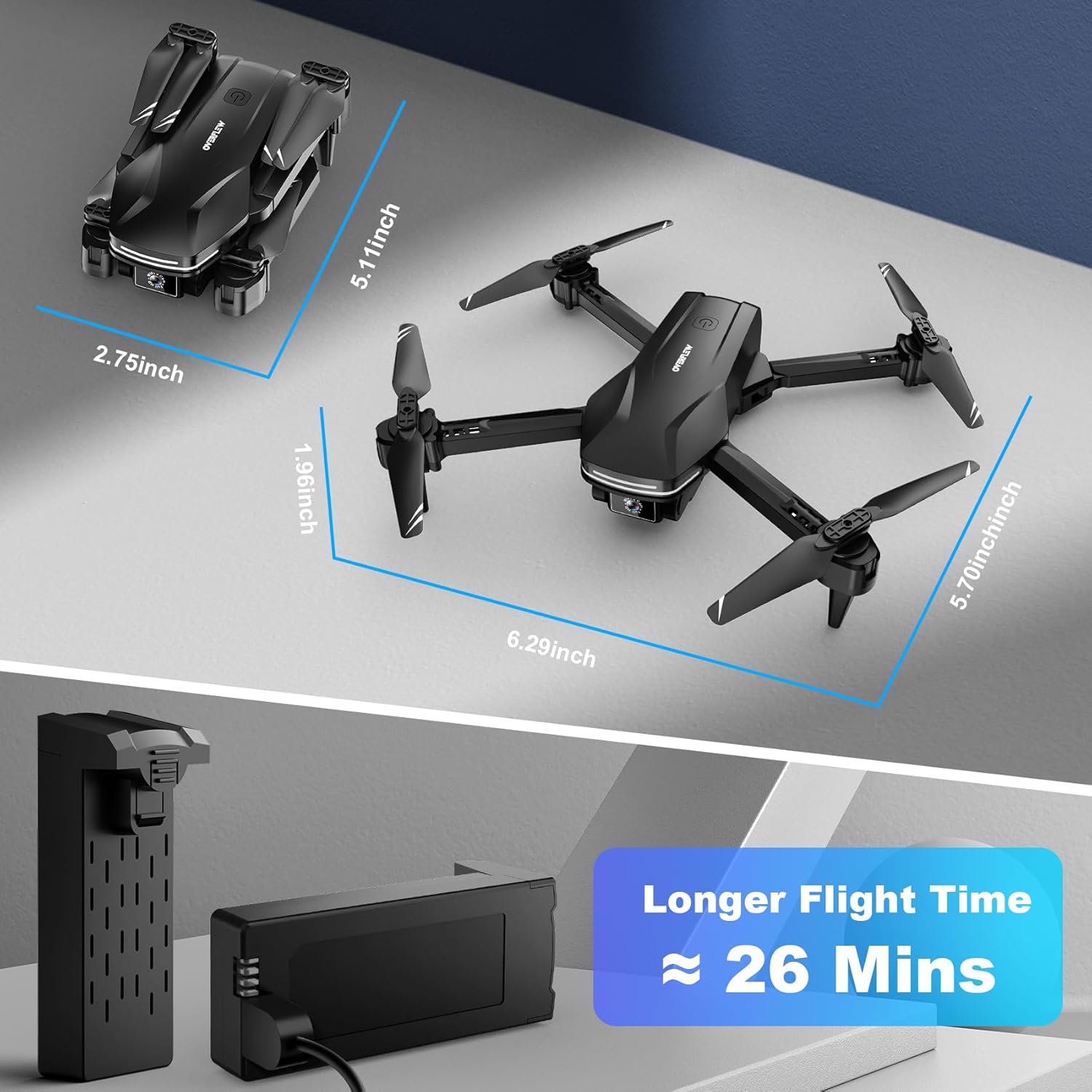Drone avec caméra Drone pliable FPV HD 1080P pour débutants et enfants, quadricoptère avec commande vocale et gestuelle avec étui de transport, décollage et atterrissage à une touche, positionnement du flux optique, retournement à 360°, Waypoint Fly
