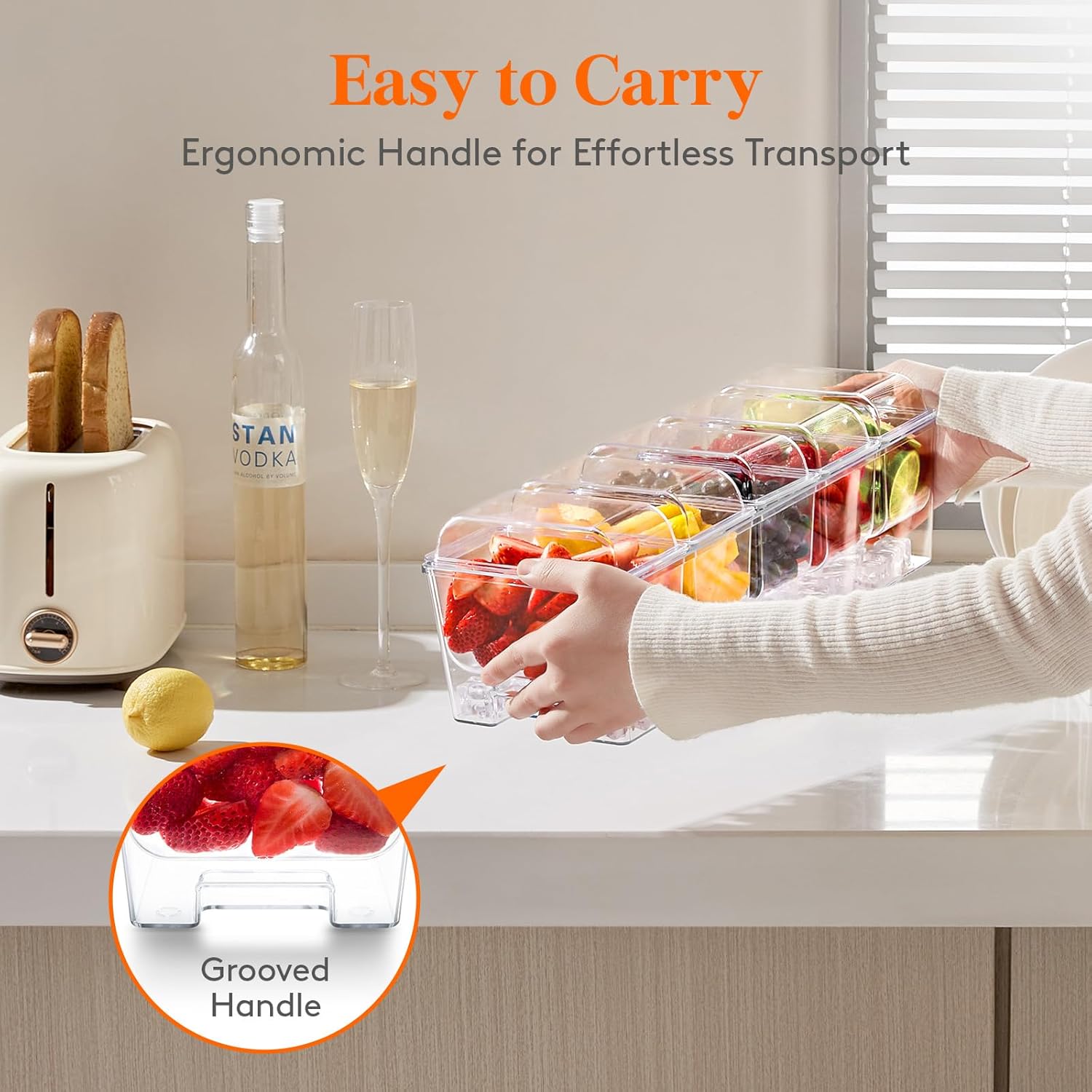 Lifewit Ice Chilled Condiment Caddy พร้อมภาชนะ 5 ใบ (2.5 ถ้วย) ถาดเสิร์ฟเครื่องปรุงพร้อมฝาปิดแยก ถาดเสิร์ฟพร้อมจานแบบถอดได้สำหรับอุปกรณ์บาร์ ผลไม้ สลัด ทาโก้ และเครื่องปรุงสำหรับงานปาร์ตี้