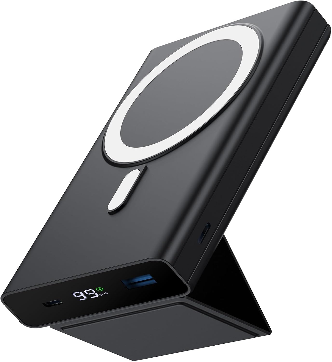 Bộ sạc di động từ tính Yiisonger - Pin dự phòng không dây 10000mAh có chân đế và màn hình LED USB-C, Bộ pin từ tính mỏng 22,5W Sạc nhanh PD cho iPhone 15/14/13/12/Pro/Mini/Pro Max