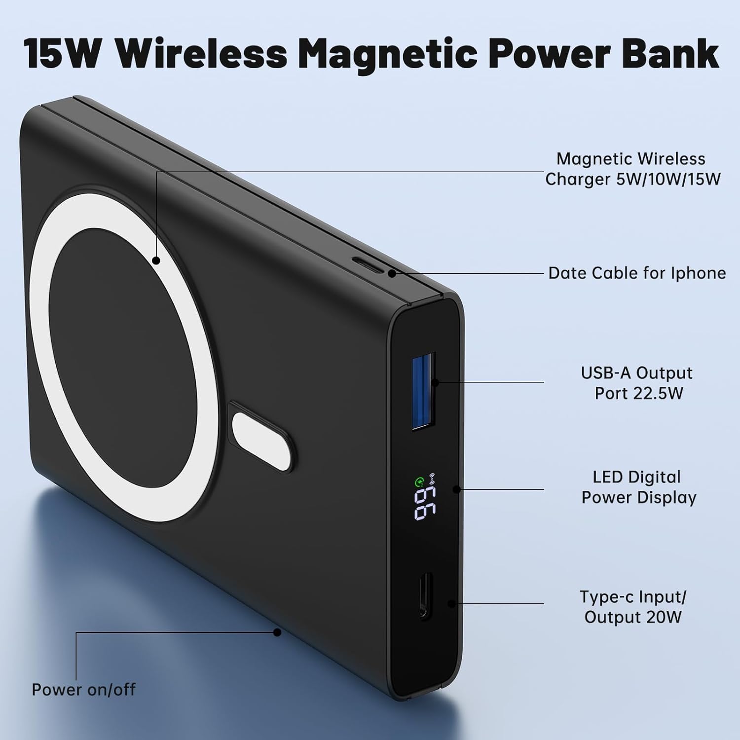Yiisonger Magnetic Portable Charger - 10000mAh Wireless Power Bank with Stand and USB-C LED Display, Slim Magnetic Battery Pack 22.5W PD Fast Charging for iPhone 15/14/13/12/Pro/Mini/Pro Max · v2