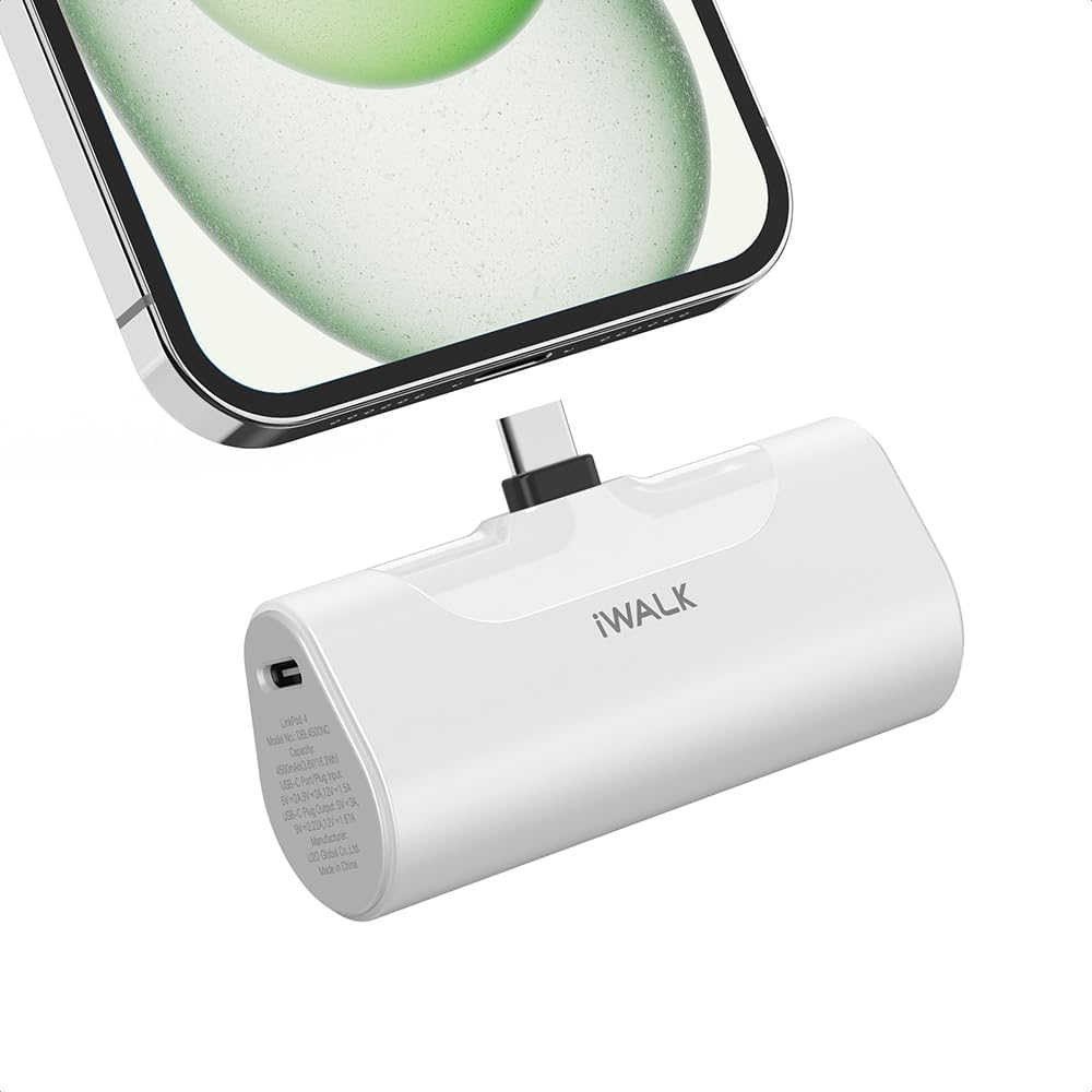 Chargeur portable iWalk pour iPhone 15 USB-C, petite batterie externe, 20 W, 4500 mAh, charge rapide, compatible avec iPhone 15/15 Plus/15 Pro/15 Pro Max, iPhone série 16, Samsung S24/23, Android