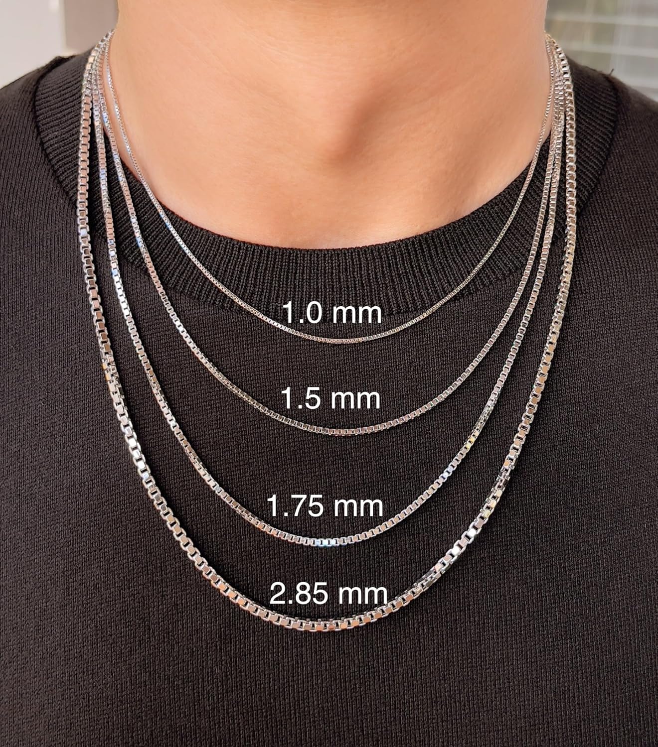 JEWELHEART Viereckige Boxkette aus 14-karätigem Echtgold — 1 mm 1,25 mm 1,5 mm 1,75 mm 2,85 mm Weißgoldketten für Herren — Gliederkette im Diamantschliff für Damen mit Karabinerverschluss, 16, 18 Zoll, 20 Zoll, 22 Zoll, 24 Zoll