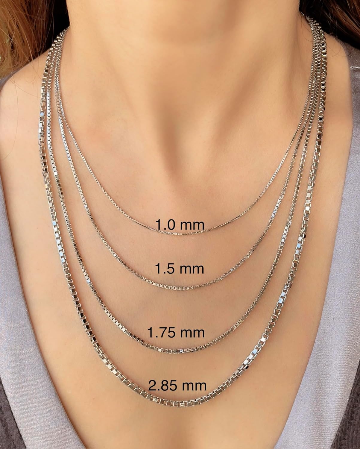 JEWELHEART Viereckige Boxkette aus 14-karätigem Echtgold — 1 mm 1,25 mm 1,5 mm 1,75 mm 2,85 mm Weißgoldketten für Herren — Gliederkette im Diamantschliff für Damen mit Karabinerverschluss, 16, 18 Zoll, 20 Zoll, 22 Zoll, 24 Zoll