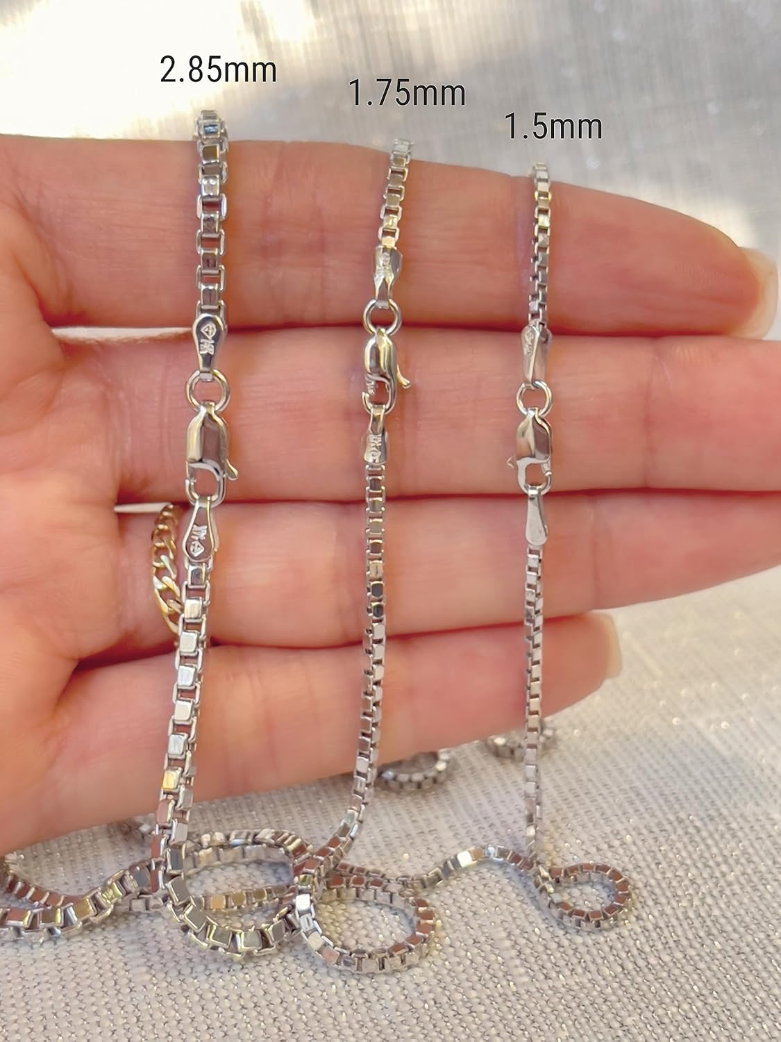JEWELHEART Viereckige Boxkette aus 14-karätigem Echtgold — 1 mm 1,25 mm 1,5 mm 1,75 mm 2,85 mm Weißgoldketten für Herren — Gliederkette im Diamantschliff für Damen mit Karabinerverschluss, 16, 18 Zoll, 20 Zoll, 22 Zoll, 24 Zoll