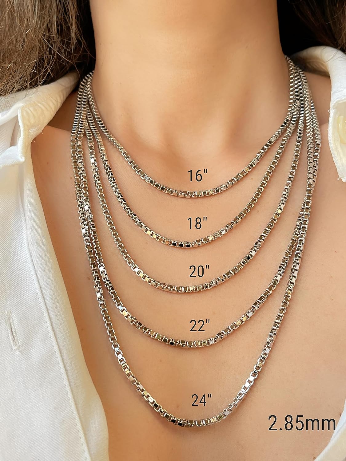 JEWELHEART Viereckige Boxkette aus 14-karätigem Echtgold — 1 mm 1,25 mm 1,5 mm 1,75 mm 2,85 mm Weißgoldketten für Herren — Gliederkette im Diamantschliff für Damen mit Karabinerverschluss, 16, 18 Zoll, 20 Zoll, 22 Zoll, 24 Zoll