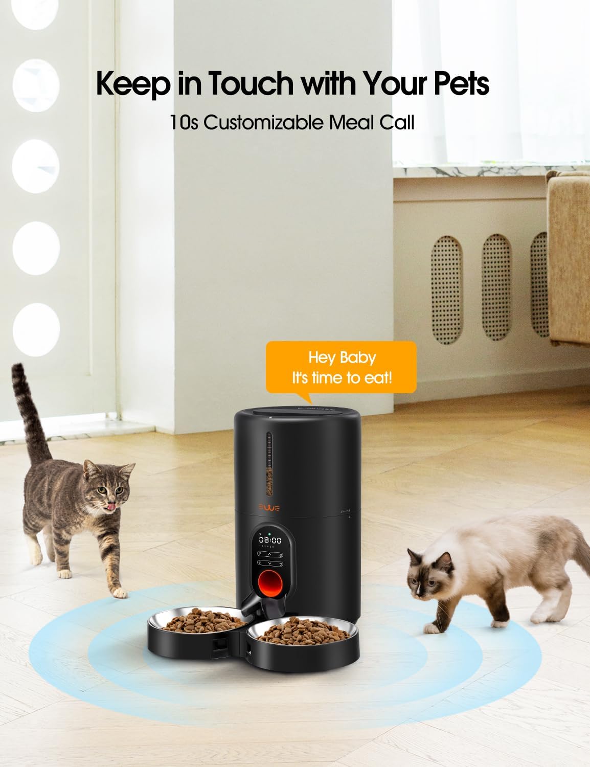 Automatic Cat Food Dispenser for Two Cats, BPA Free, 4L/17 Cups Large Capacity, Voice Record Meal Call, Safe and Reliable Feeder, Dual Power Supply · v8