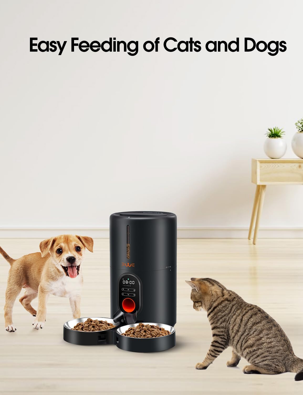 Automatic Cat Food Dispenser for Two Cats, BPA Free, 4L/17 Cups Large Capacity, Voice Record Meal Call, Safe and Reliable Feeder, Dual Power Supply · v8