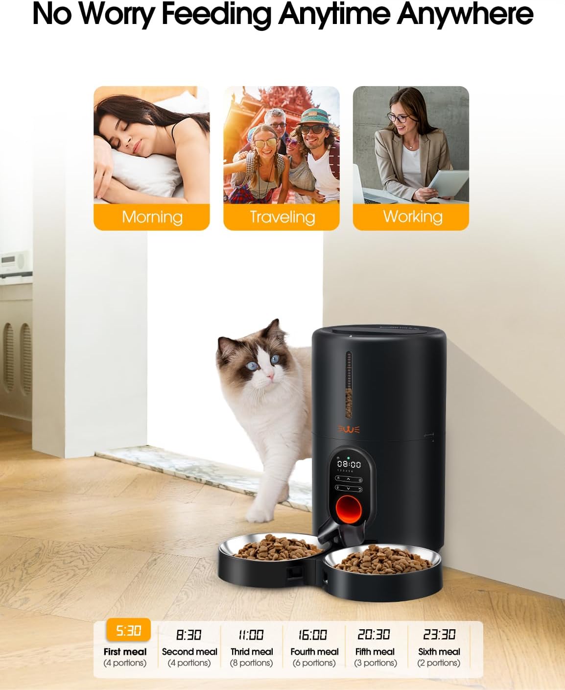Automatic Cat Food Dispenser for Two Cats, BPA Free, 4L/17 Cups Large Capacity, Voice Record Meal Call, Safe and Reliable Feeder, Dual Power Supply · v8