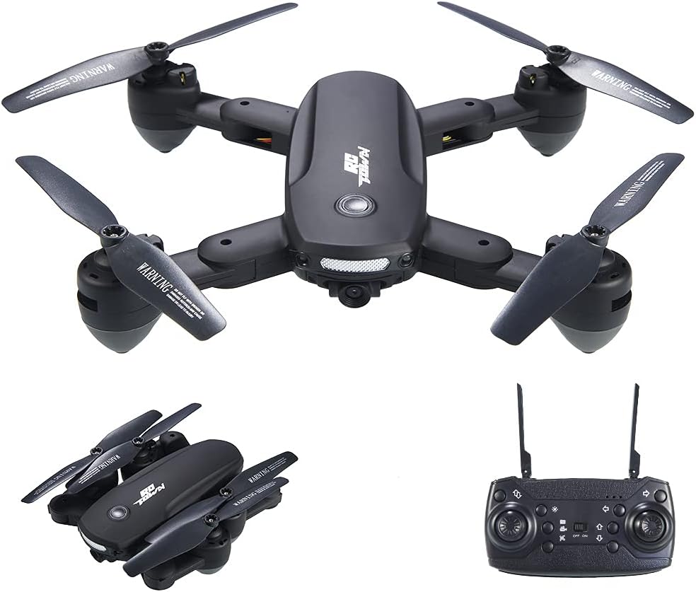 Drone pieghevole con fotocamera 720P per adulti - Quadricottero RC R10 WiFi FPV con mantenimento dell'altitudine - Fotografia gestuale - Controllo APP - Include 2 batterie