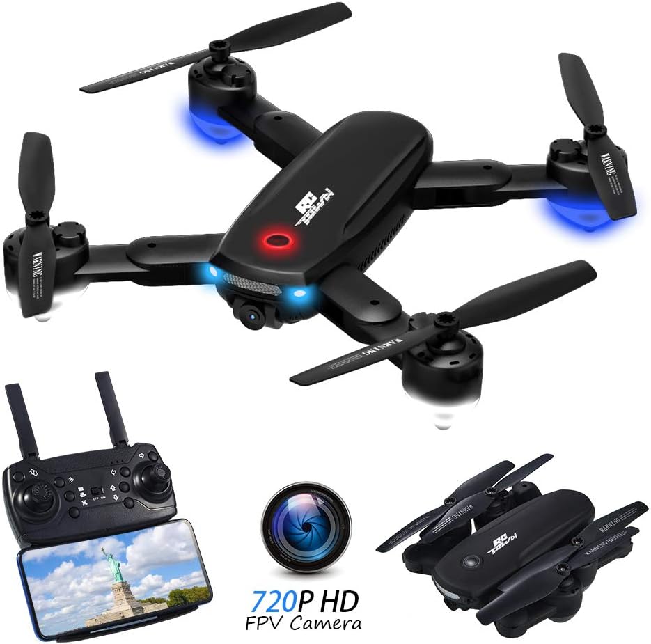 Drone pieghevole con fotocamera 720P per adulti - Quadricottero RC R10 WiFi FPV con mantenimento dell'altitudine - Fotografia gestuale - Controllo APP - Include 2 batterie