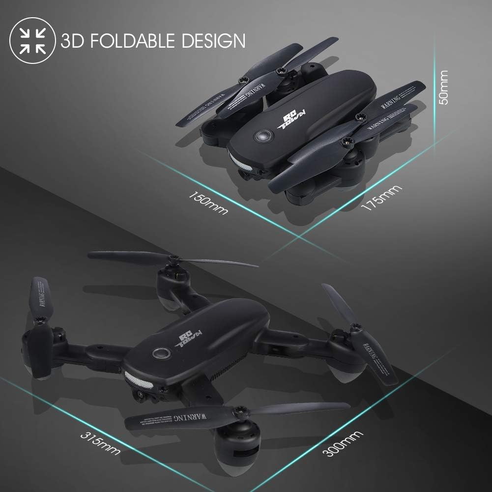 Drone pieghevole con fotocamera 720P per adulti - Quadricottero RC R10 WiFi FPV con mantenimento dell'altitudine - Fotografia gestuale - Controllo APP - Include 2 batterie