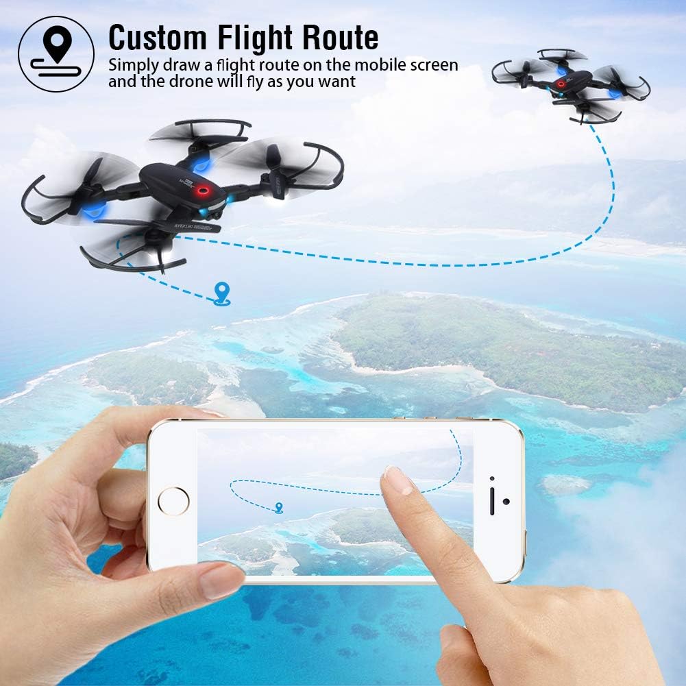 Drone pieghevole con fotocamera 720P per adulti - Quadricottero RC R10 WiFi FPV con mantenimento dell'altitudine - Fotografia gestuale - Controllo APP - Include 2 batterie