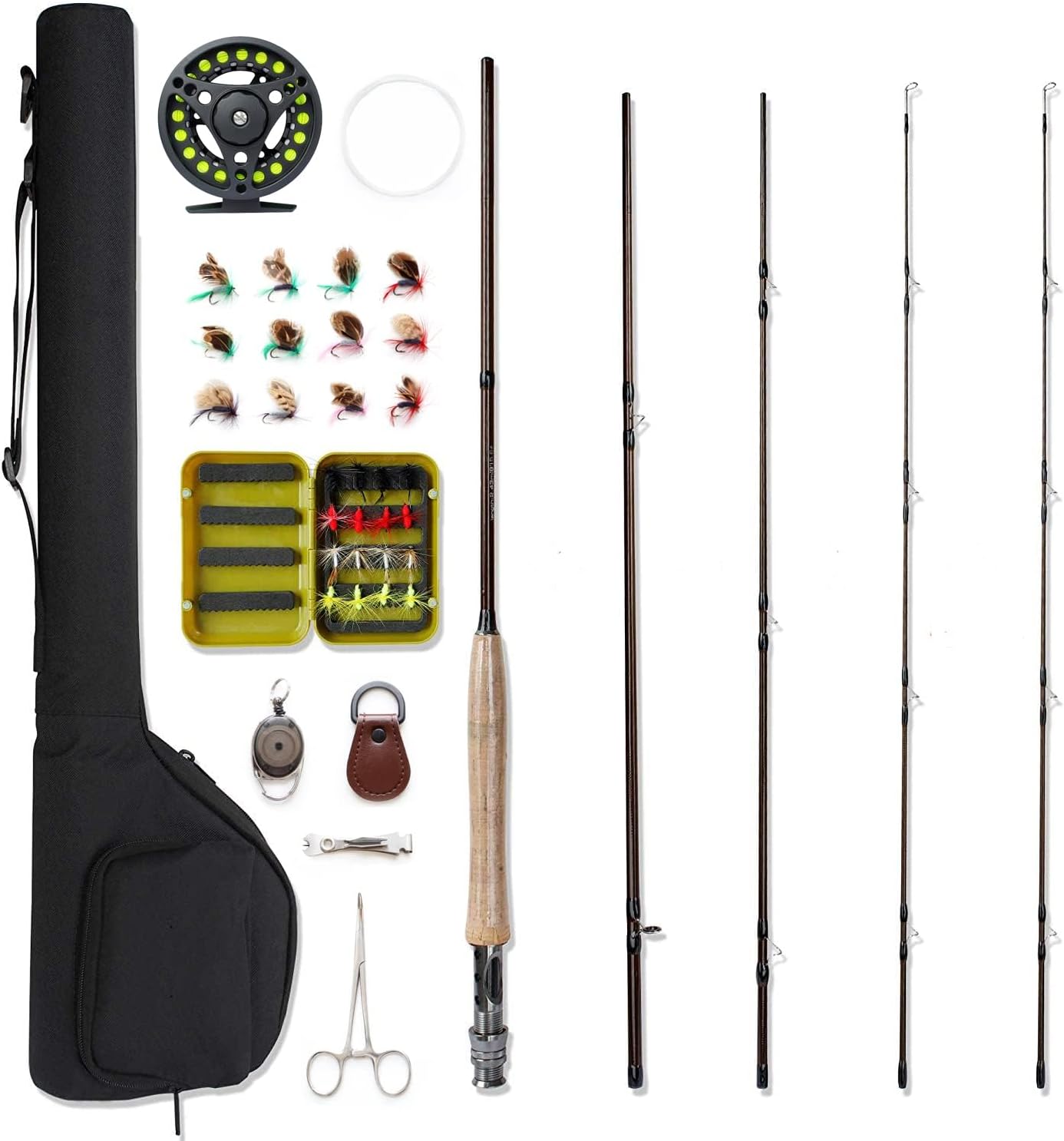 Fly Fishing Rod and Reel Combo Beginner Kit, 4 Piece Fly Fishing Rod with 1pc Free Rod Tip,5wt Aluminum Fly Reel with Accessories,Fly Box Case,Fishing Flies, Extra Backing and Travel Case · v4