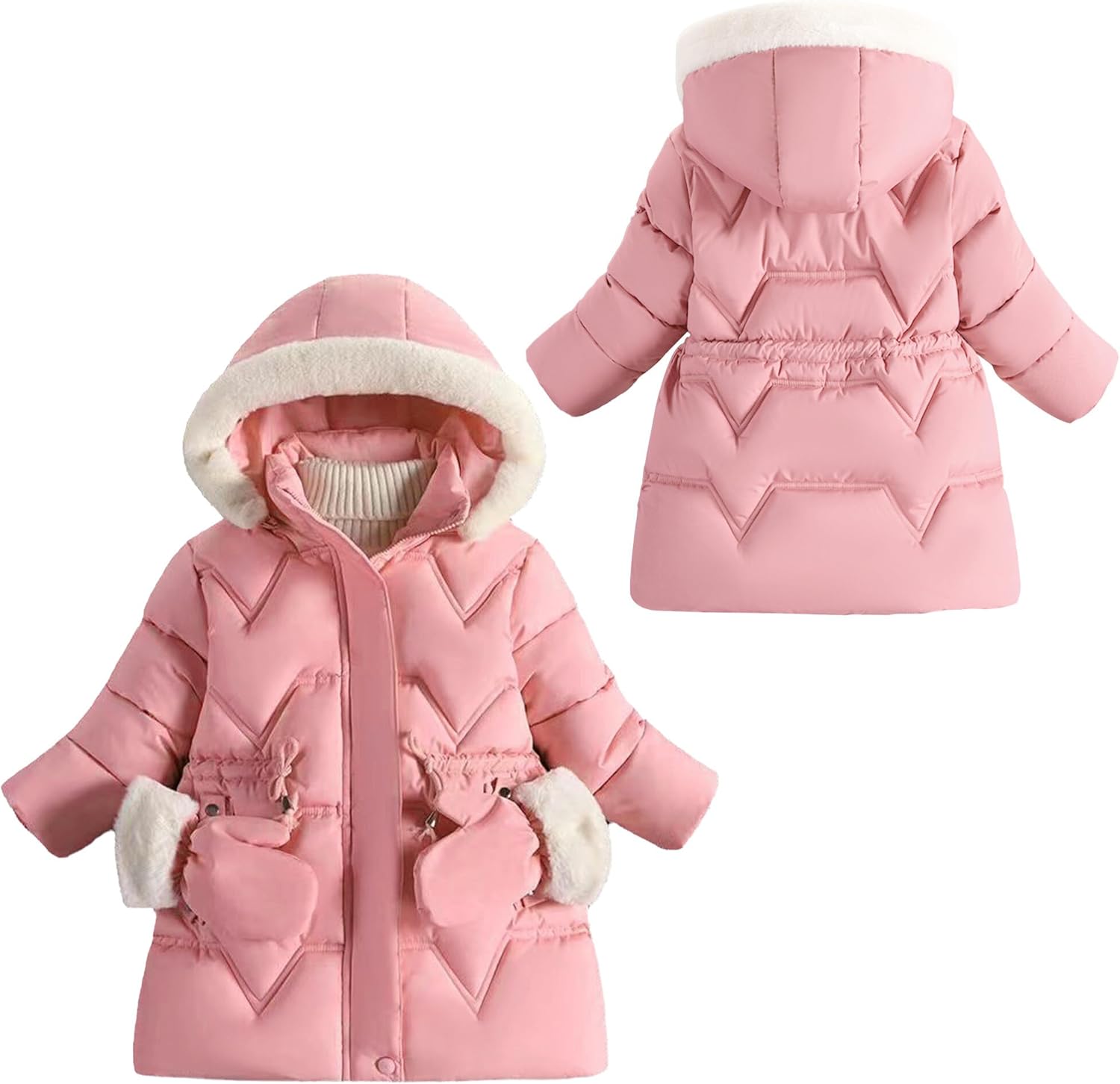 SEAUR Kids Winter Coats Toddler Hooded Coat Girls Windproof Winter Jacket Warm Zipper Jacket Thick Thermal Fleece Lined Coat