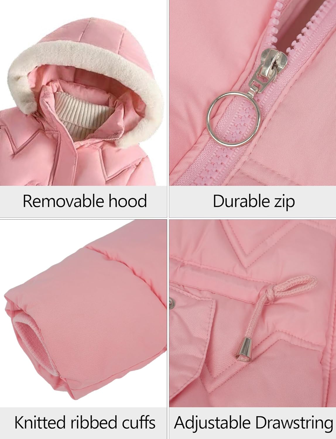 SEAUR Kids Winter Coats Toddler Hooded Coat Girls Windproof Winter Jacket Warm Zipper Jacket Thick Thermal Fleece Lined Coat