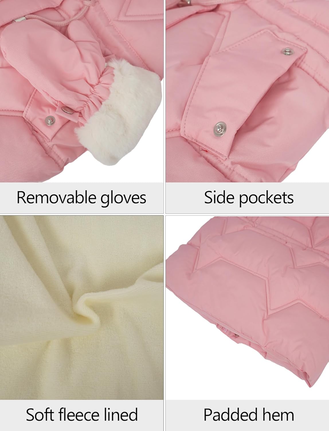 SEAUR Kids Winter Coats Toddler Hooded Coat Girls Windproof Winter Jacket Warm Zipper Jacket Thick Thermal Fleece Lined Coat