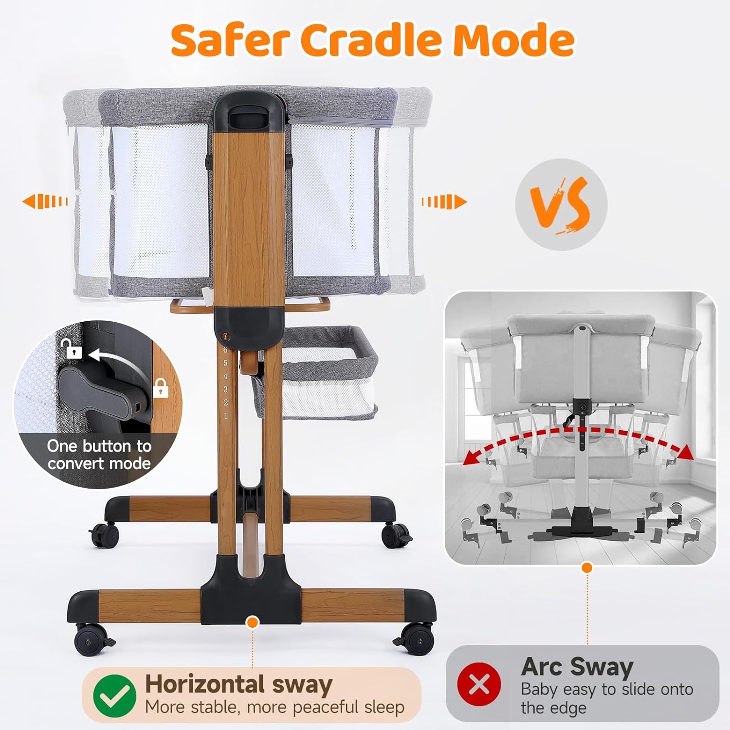 Ezebaby Baby Bassinet, Rocking Bassinet for Baby, Bedside Bassinet with Wheels, Storage Basket, Adjustable 7 Heights and All Mesh Sides, Portable Baby Bassinets Bedside Sleeper for Newborn Infant · v2