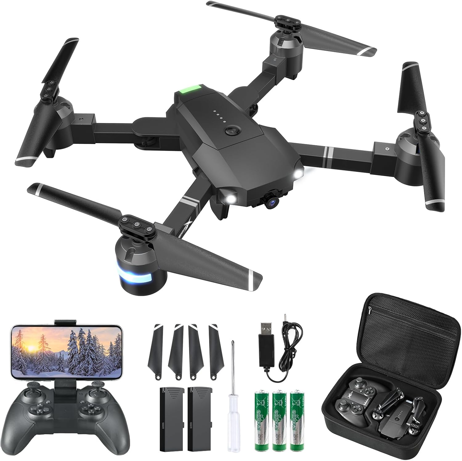 Drone con telecamera per adulti, ATTOP 1080P Live Video con telecamera grandangolare 120° controllata da app per bambini di età superiore a 8 anni, adatto ai principianti con 1 chiave Fly/Land/Return, drone FPV con arresto di emergenza sicuro, controllo remoto/vocale/gestuale, capovolgimento a 360°, custodia da trasporto, 2 batterie, modalità VR, regali per ragazze/ragazzi