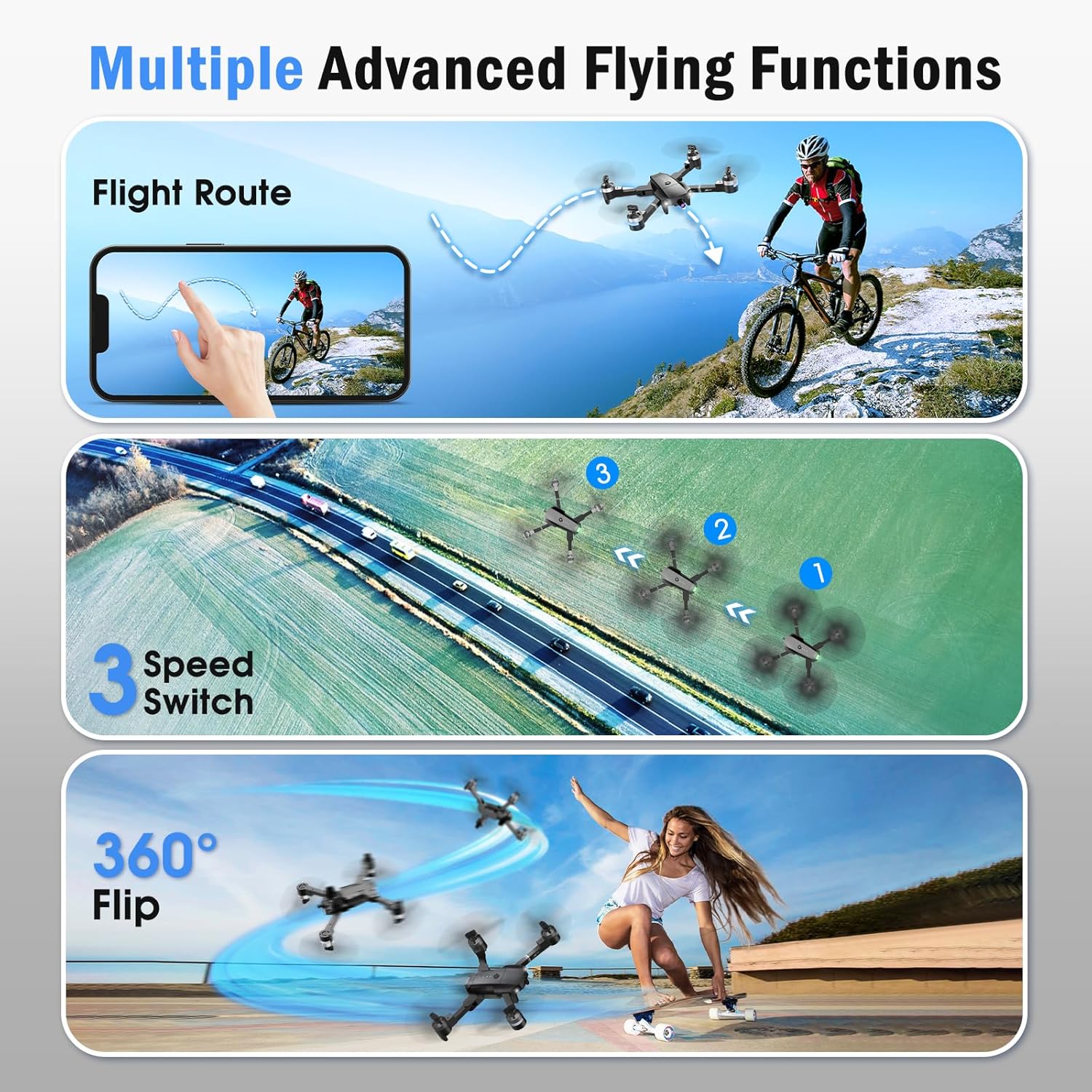 Drone con telecamera per adulti, ATTOP 1080P Live Video con telecamera grandangolare 120° controllata da app per bambini di età superiore a 8 anni, adatto ai principianti con 1 chiave Fly/Land/Return, drone FPV con arresto di emergenza sicuro, controllo remoto/vocale/gestuale, capovolgimento a 360°, custodia da trasporto, 2 batterie, modalità VR, regali per ragazze/ragazzi