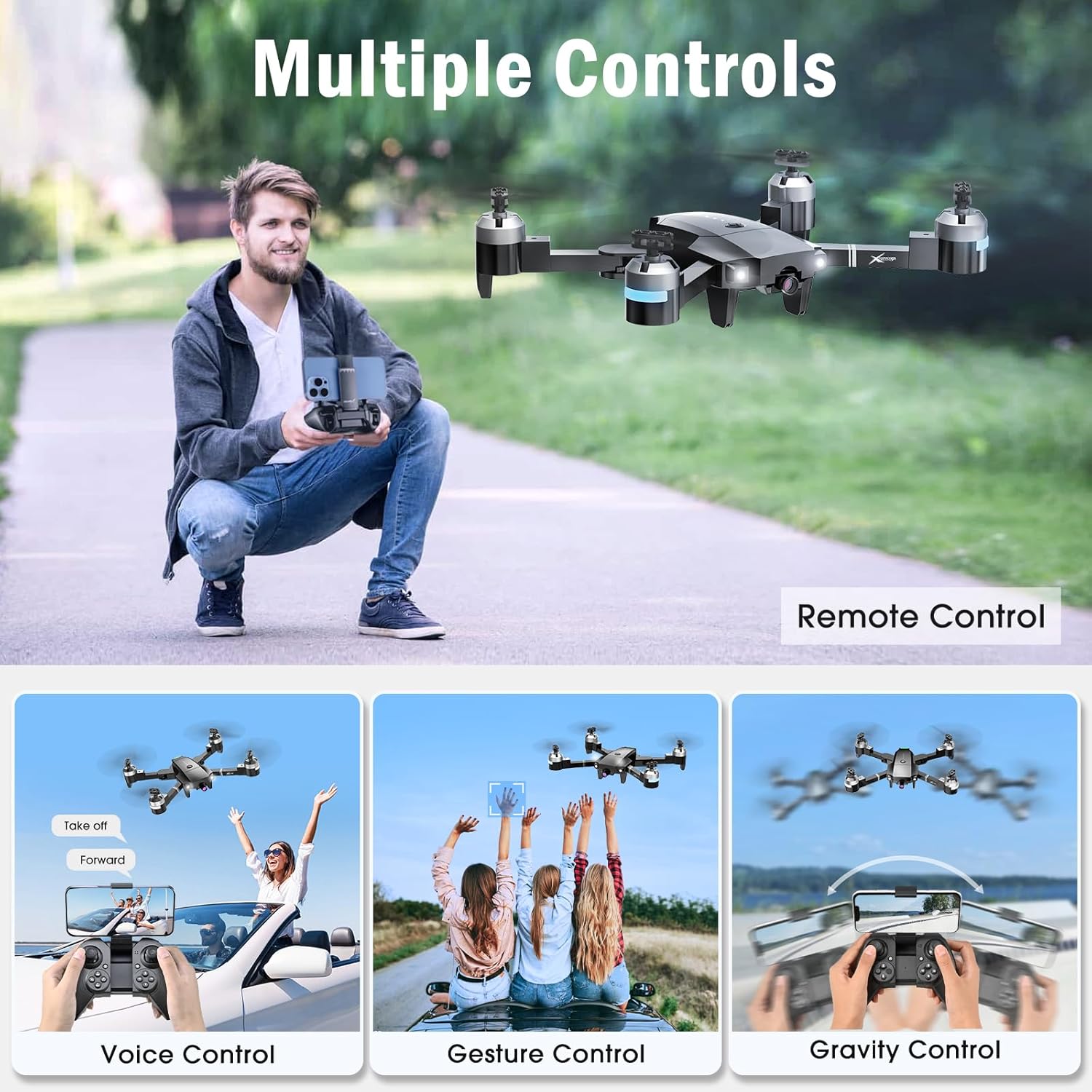 Drone con telecamera per adulti, ATTOP 1080P Live Video con telecamera grandangolare 120° controllata da app per bambini di età superiore a 8 anni, adatto ai principianti con 1 chiave Fly/Land/Return, drone FPV con arresto di emergenza sicuro, controllo remoto/vocale/gestuale, capovolgimento a 360°, custodia da trasporto, 2 batterie, modalità VR, regali per ragazze/ragazzi