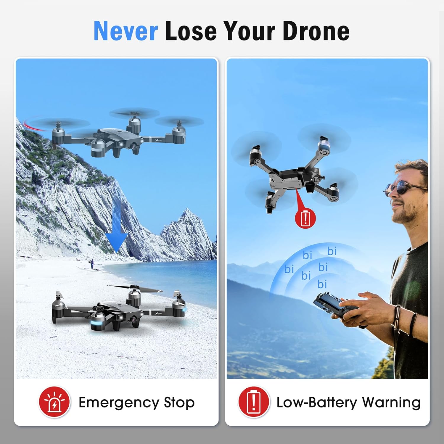 Drone con telecamera per adulti, ATTOP 1080P Live Video con telecamera grandangolare 120° controllata da app per bambini di età superiore a 8 anni, adatto ai principianti con 1 chiave Fly/Land/Return, drone FPV con arresto di emergenza sicuro, controllo remoto/vocale/gestuale, capovolgimento a 360°, custodia da trasporto, 2 batterie, modalità VR, regali per ragazze/ragazzi