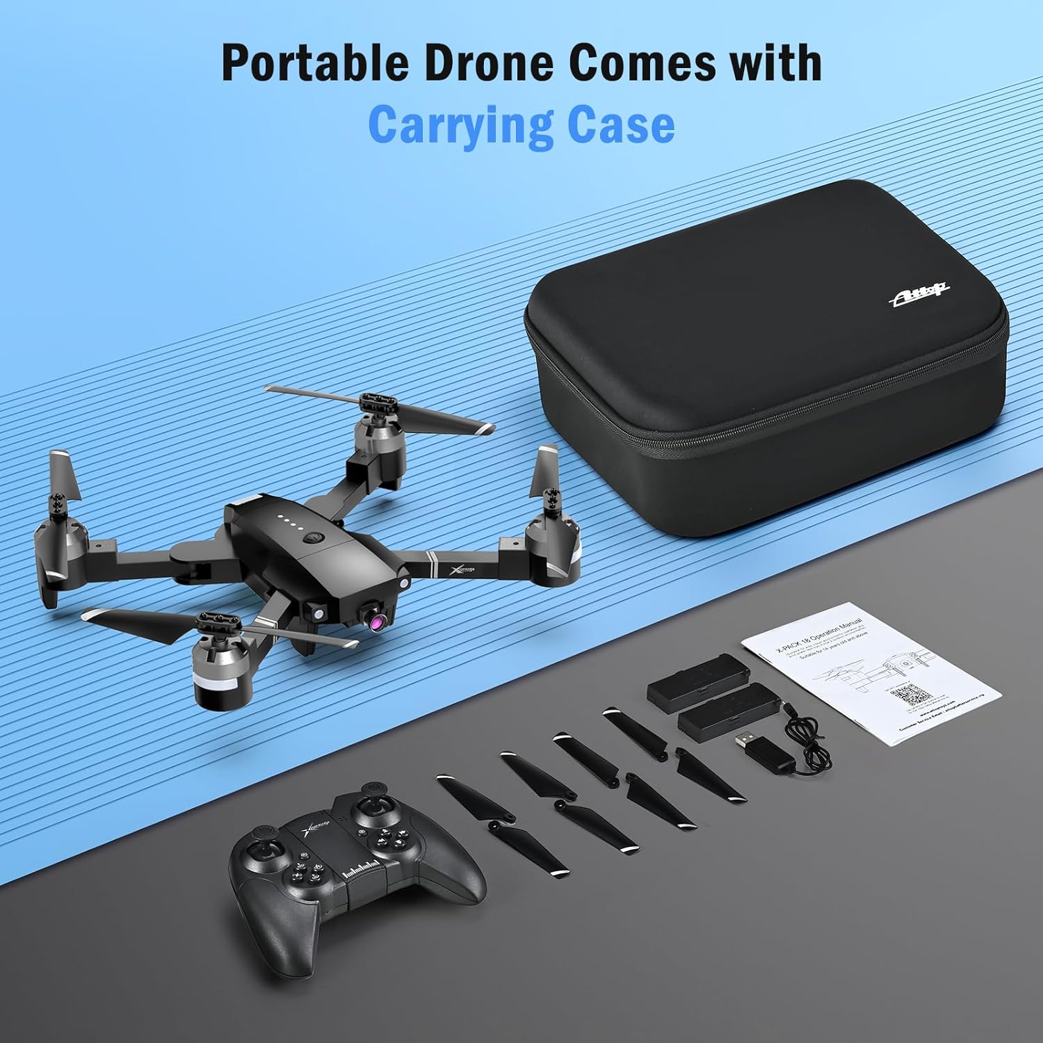 Drone con telecamera per adulti, ATTOP 1080P Live Video con telecamera grandangolare 120° controllata da app per bambini di età superiore a 8 anni, adatto ai principianti con 1 chiave Fly/Land/Return, drone FPV con arresto di emergenza sicuro, controllo remoto/vocale/gestuale, capovolgimento a 360°, custodia da trasporto, 2 batterie, modalità VR, regali per ragazze/ragazzi