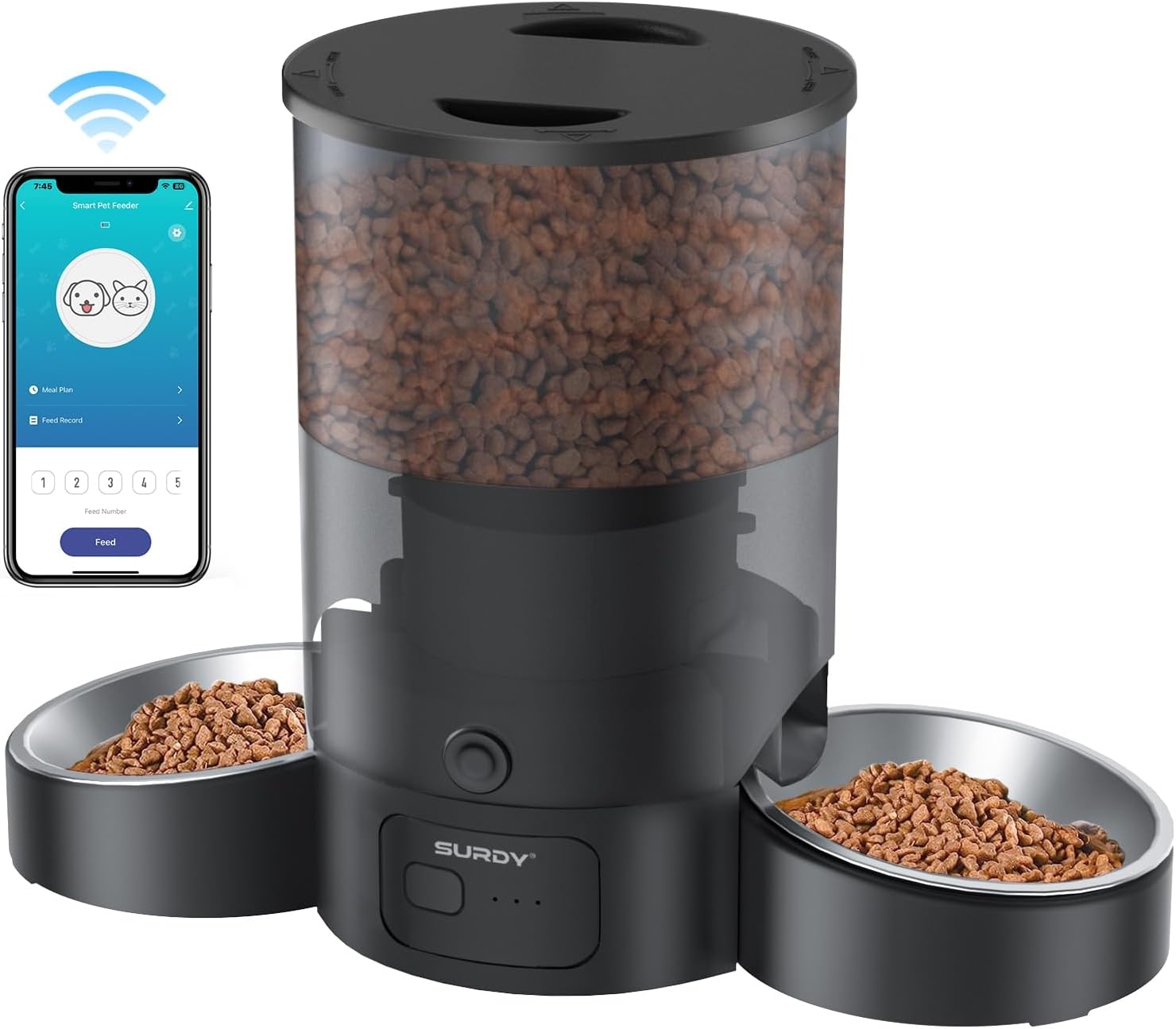 Automatic Cat Feeder for 2 Cats, SURDY 2.4G WiFi Smart Pet Feeder with APP Control for Remote Feeding, 3L Timed Pet Feeder Programmable 1-10 Meals, Dual Power Supply, Desiccant Bag, 10s Meal Call · v8