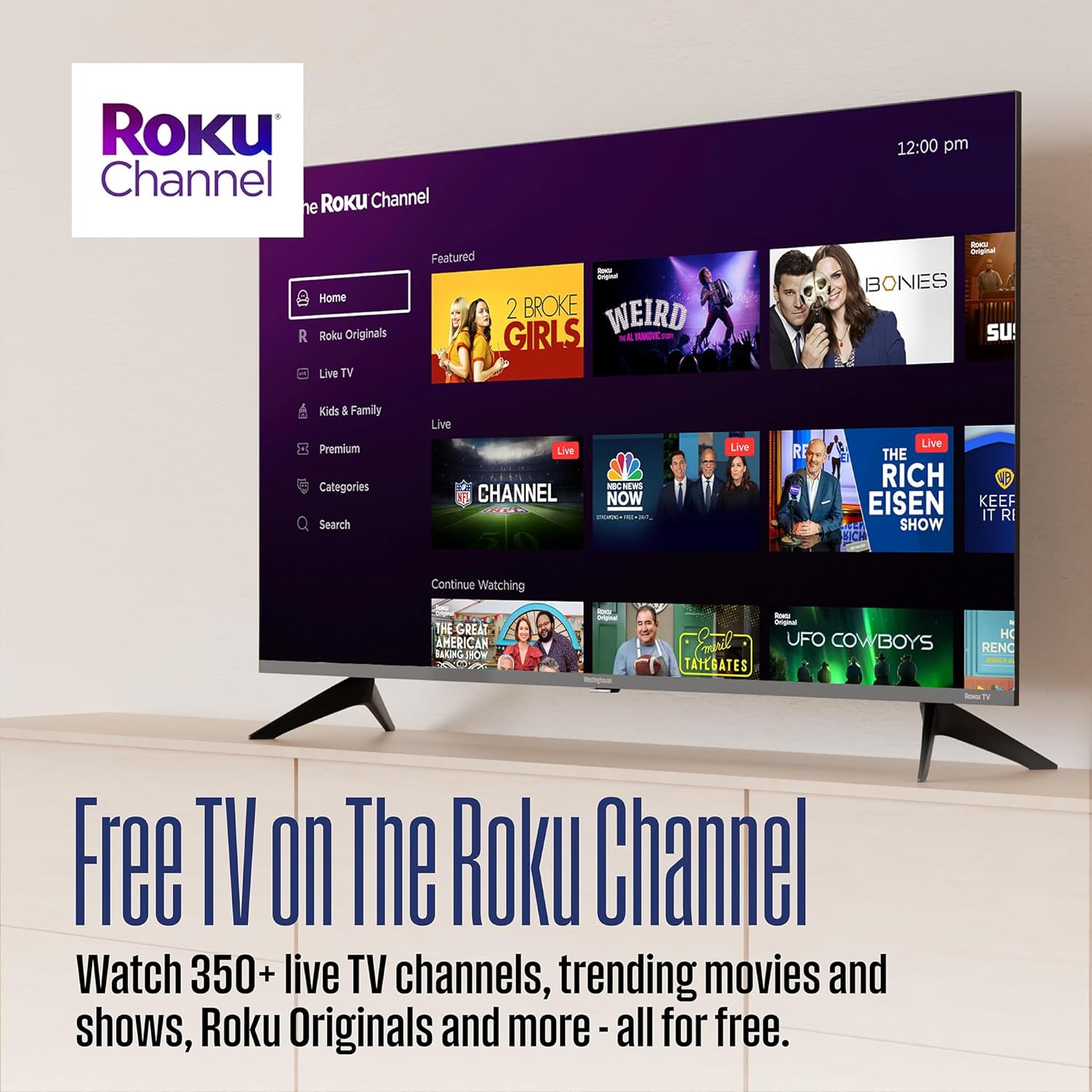 تلفزيون Westinghouse Edgeless Roku - تلفزيون ذكي مقاس 32 بوصة، تلفزيون LED عالي الدقة مع اتصال Wi-Fi بتطبيق الهاتف المحمول، تلفزيون بشاشة مسطحة متوافق مع Apple Home Kit وAlexa وGoogle Assistant