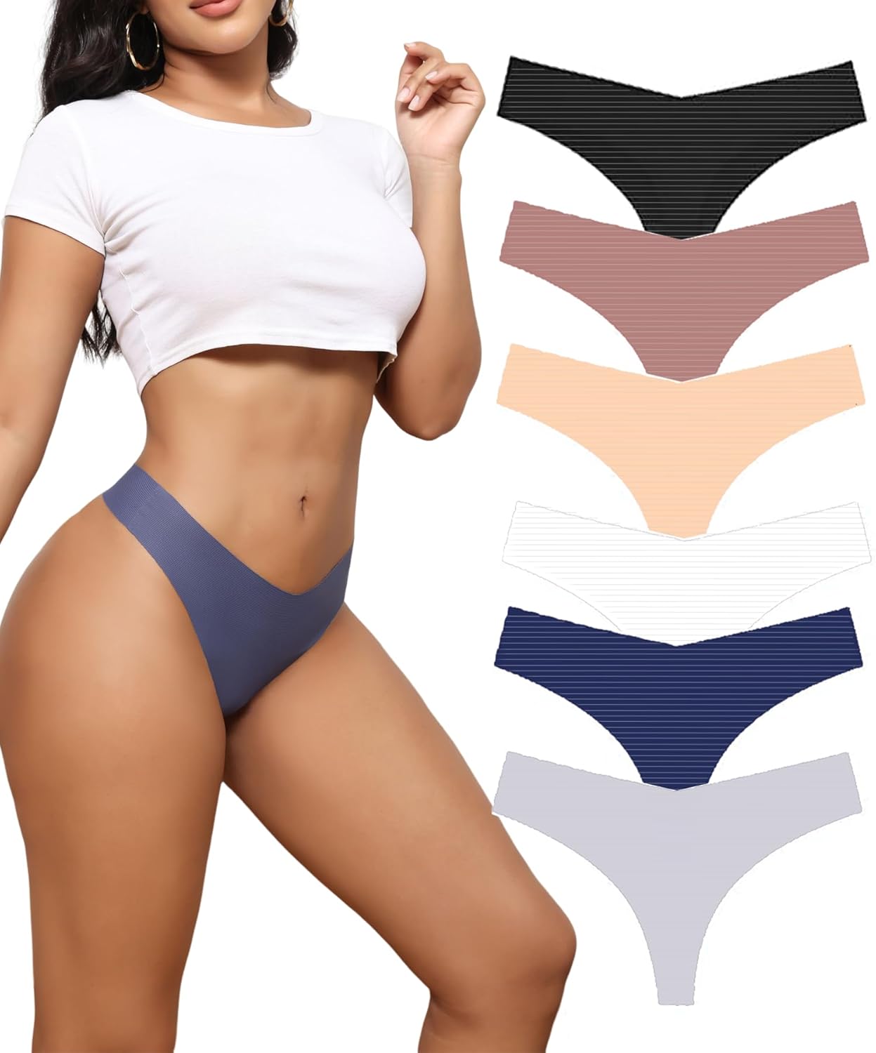 Seamless Thongs for Women No Show Thong Underwear Women Low Rise Sexy Panties 3-6 Pack