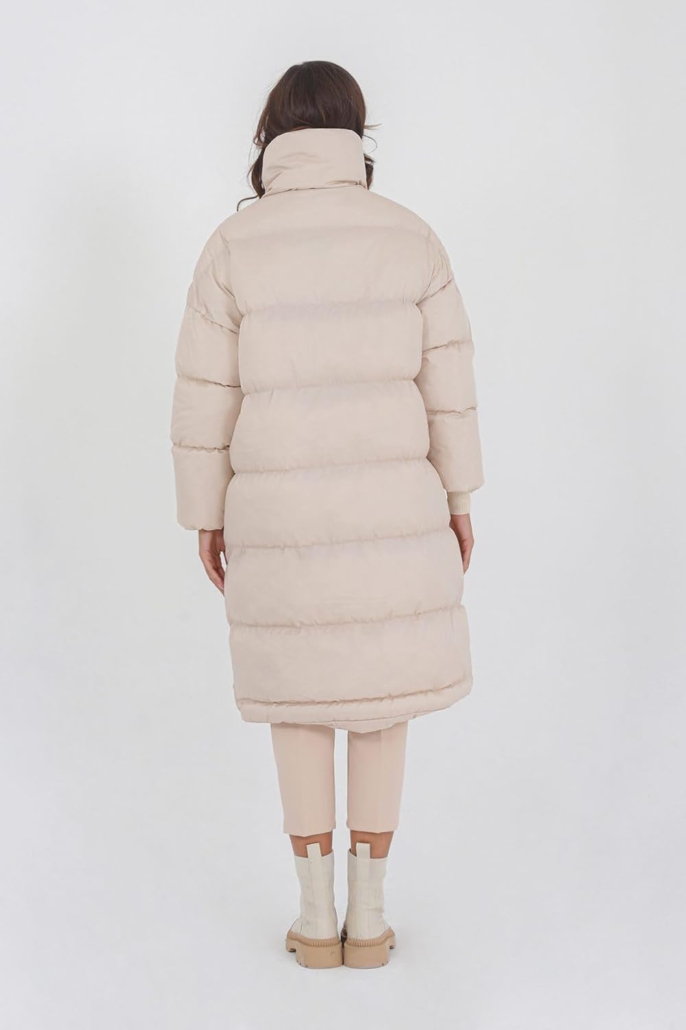 Fazortev Womens Long Puffer Jacket Stand Collar Zip Baggy Down Coats with Side Pockets Outwear · v9