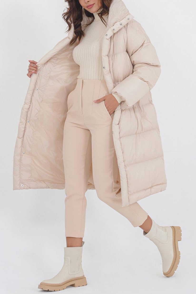 Fazortev Womens Long Puffer Jacket Stand Collar Zip Baggy Down Coats with Side Pockets Outwear · v9