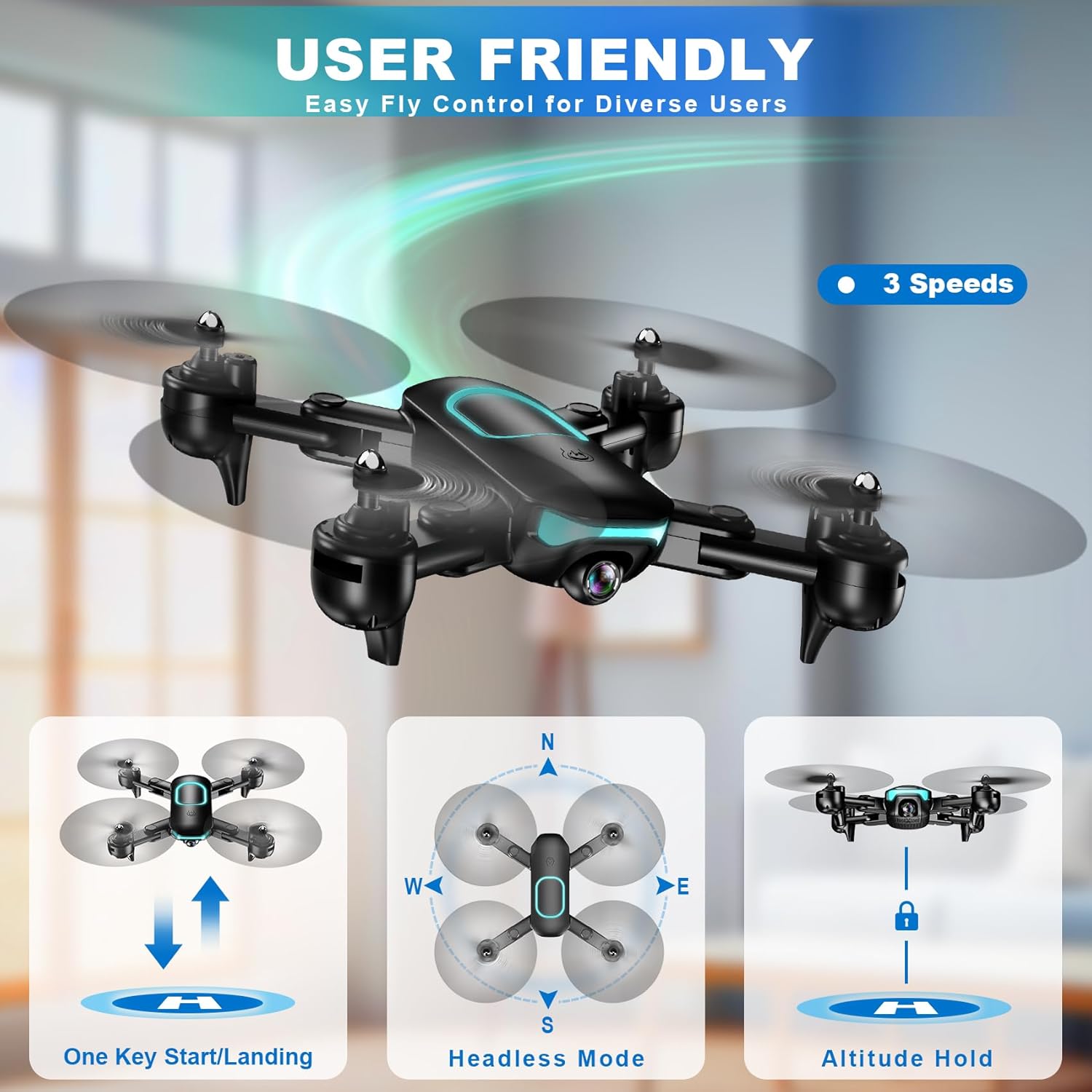 REDRIE Drone พร้อมกล้อง - โดรนพับได้สำหรับเด็ก ผู้ใหญ่ พร้อมกล้อง FPV 1080P อัปเกรดการรักษาระดับความสูง เซลฟี่ด้วยท่าทาง บินตามจุดอ้างอิง โหมดไร้หัว 3D Flip สตาร์ทด้วยปุ่มเดียว โหมด 3 ความเร็ว บินเป็นวงกลม แบตเตอรี่ 2 ก้อน