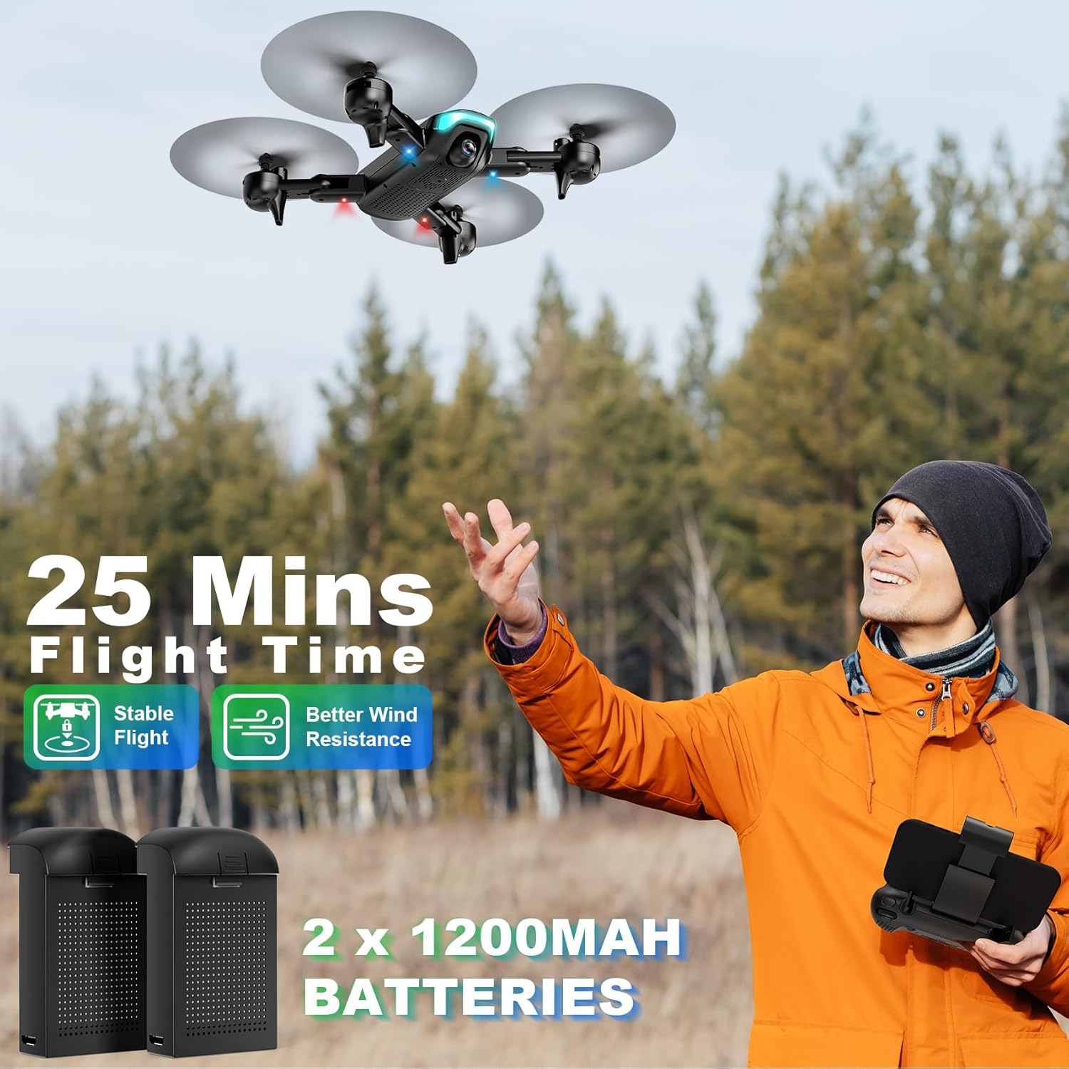 REDRIE Drone พร้อมกล้อง - โดรนพับได้สำหรับเด็ก ผู้ใหญ่ พร้อมกล้อง FPV 1080P อัปเกรดการรักษาระดับความสูง เซลฟี่ด้วยท่าทาง บินตามจุดอ้างอิง โหมดไร้หัว 3D Flip สตาร์ทด้วยปุ่มเดียว โหมด 3 ความเร็ว บินเป็นวงกลม แบตเตอรี่ 2 ก้อน