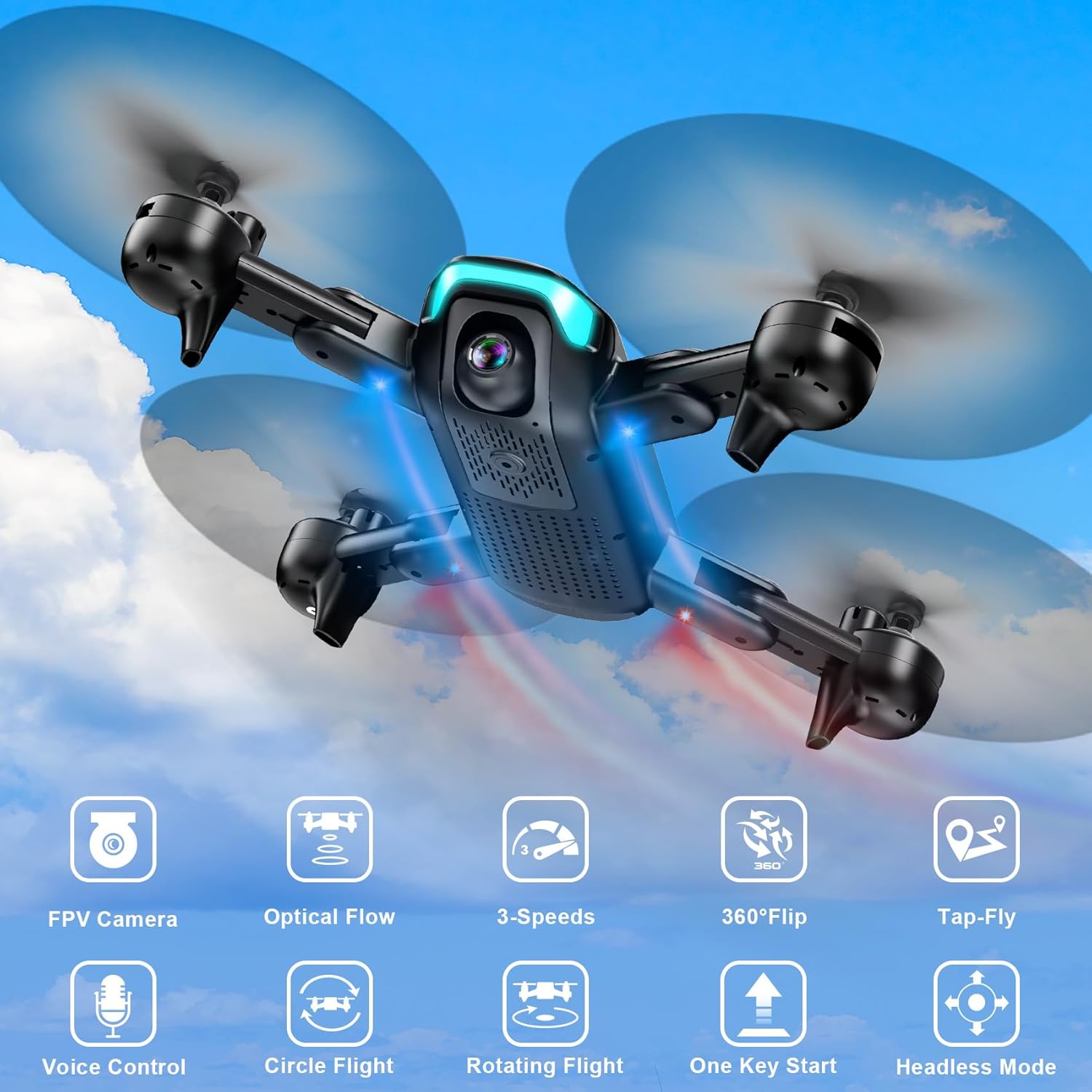 REDRIE Drone พร้อมกล้อง - โดรนพับได้สำหรับเด็ก ผู้ใหญ่ พร้อมกล้อง FPV 1080P อัปเกรดการรักษาระดับความสูง เซลฟี่ด้วยท่าทาง บินตามจุดอ้างอิง โหมดไร้หัว 3D Flip สตาร์ทด้วยปุ่มเดียว โหมด 3 ความเร็ว บินเป็นวงกลม แบตเตอรี่ 2 ก้อน