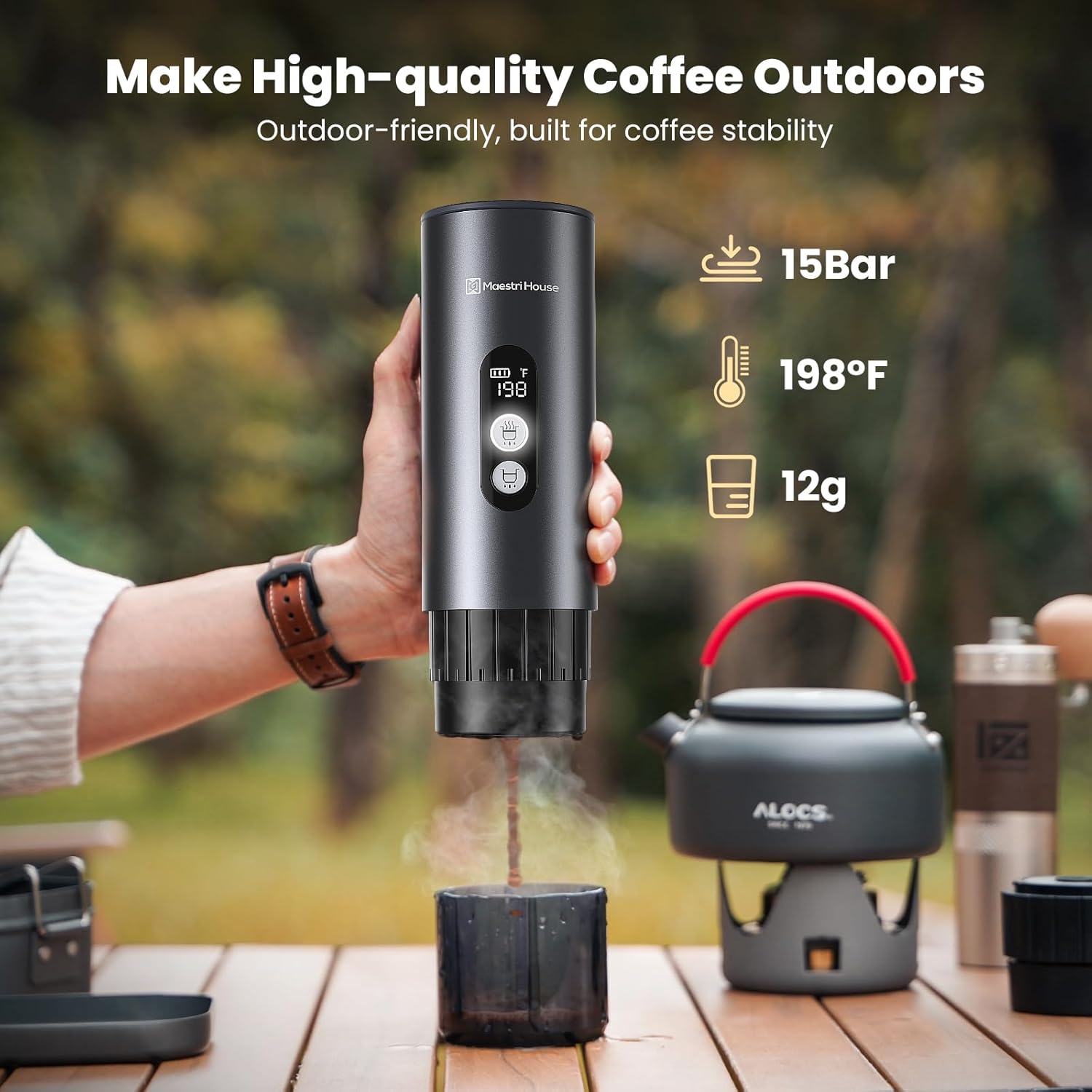 เครื่องชงกาแฟเอสเพรสโซ Maestri House 150W พร้อมระบบอุ่นอัตโนมัติที่รวดเร็วภายใน 2-3 นาที เครื่องชงกาแฟเอสเพรสโซแบบพกพาสำหรับการเดินทาง พร้อมถ้วยชาขนาดเล็กและที่วางแคปซูลกาแฟบดสำหรับ NS สำหรับรถยนต์ การตั้งแคมป์ รถบ้าน และการเดินป่า
