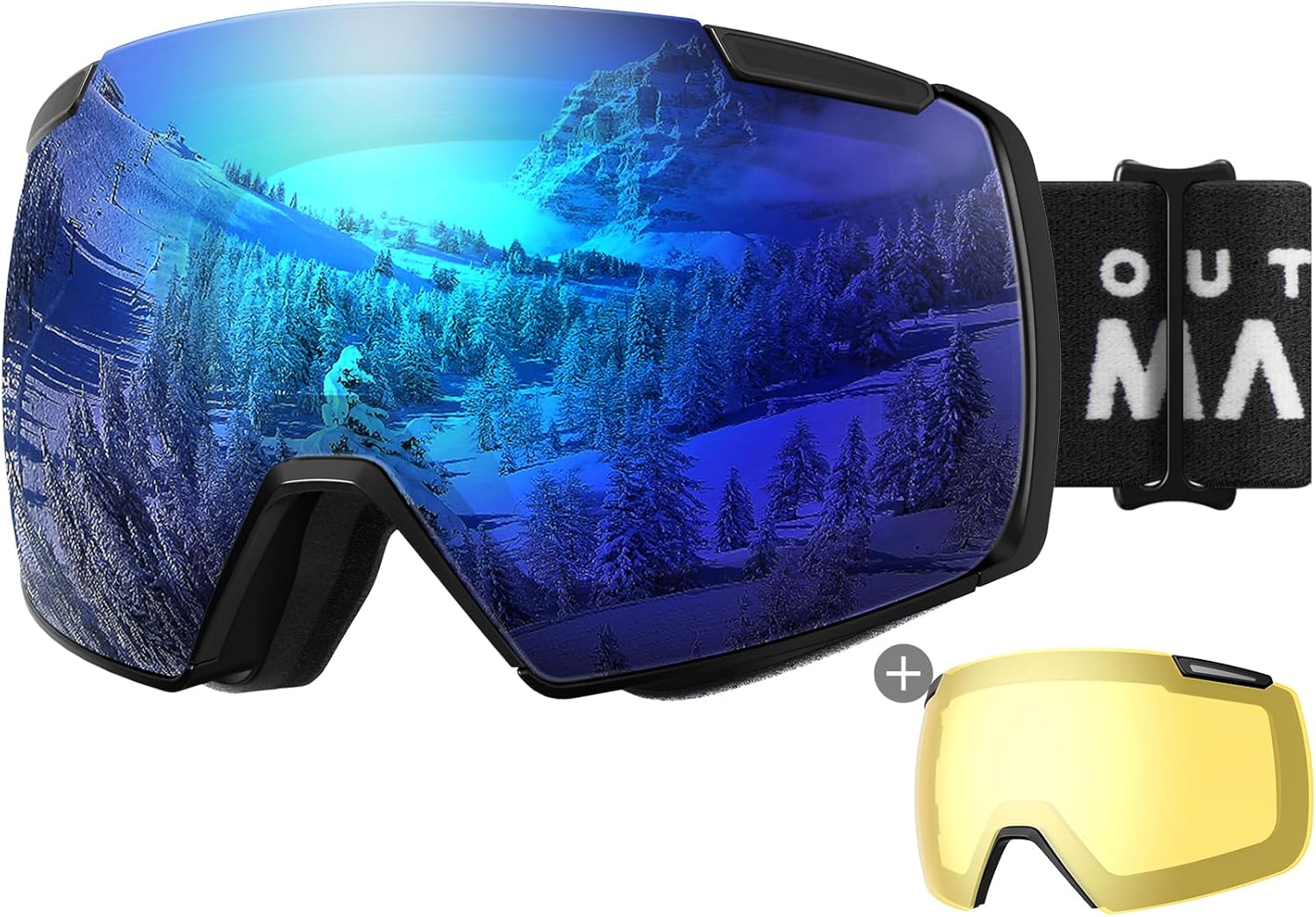 OutdoorMaster Heron Ski Goggles with 2 Lens, Frameless, Magnetic Interchangeable HD Toric Lens, OTG Snowboard Goggles · v3