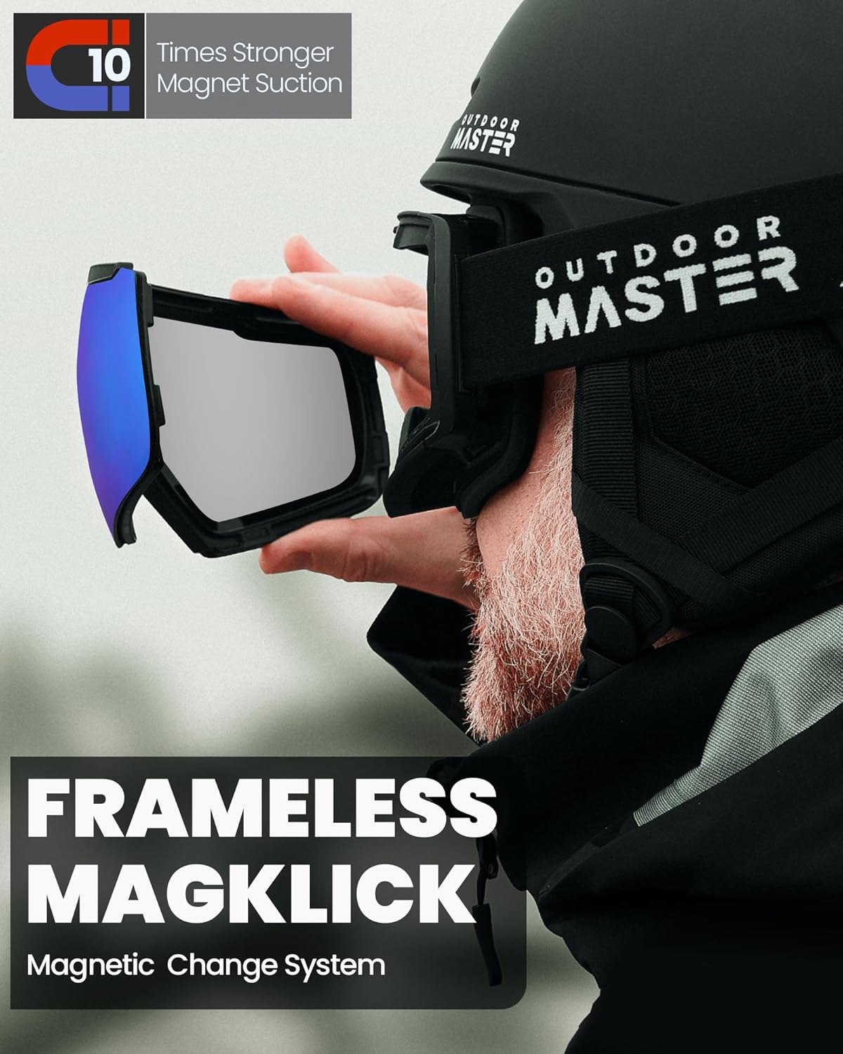 OutdoorMaster Heron Ski Goggles with 2 Lens, Frameless, Magnetic Interchangeable HD Toric Lens, OTG Snowboard Goggles · v3