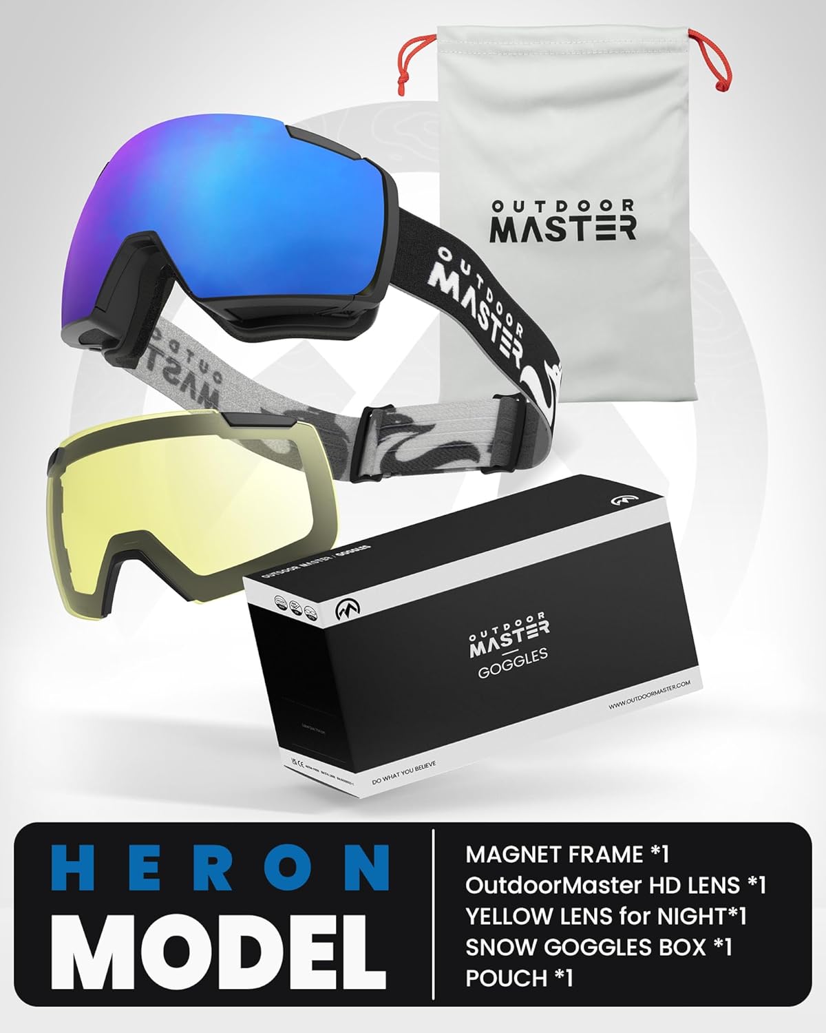 OutdoorMaster Heron Ski Goggles with 2 Lens, Frameless, Magnetic Interchangeable HD Toric Lens, OTG Snowboard Goggles · v3