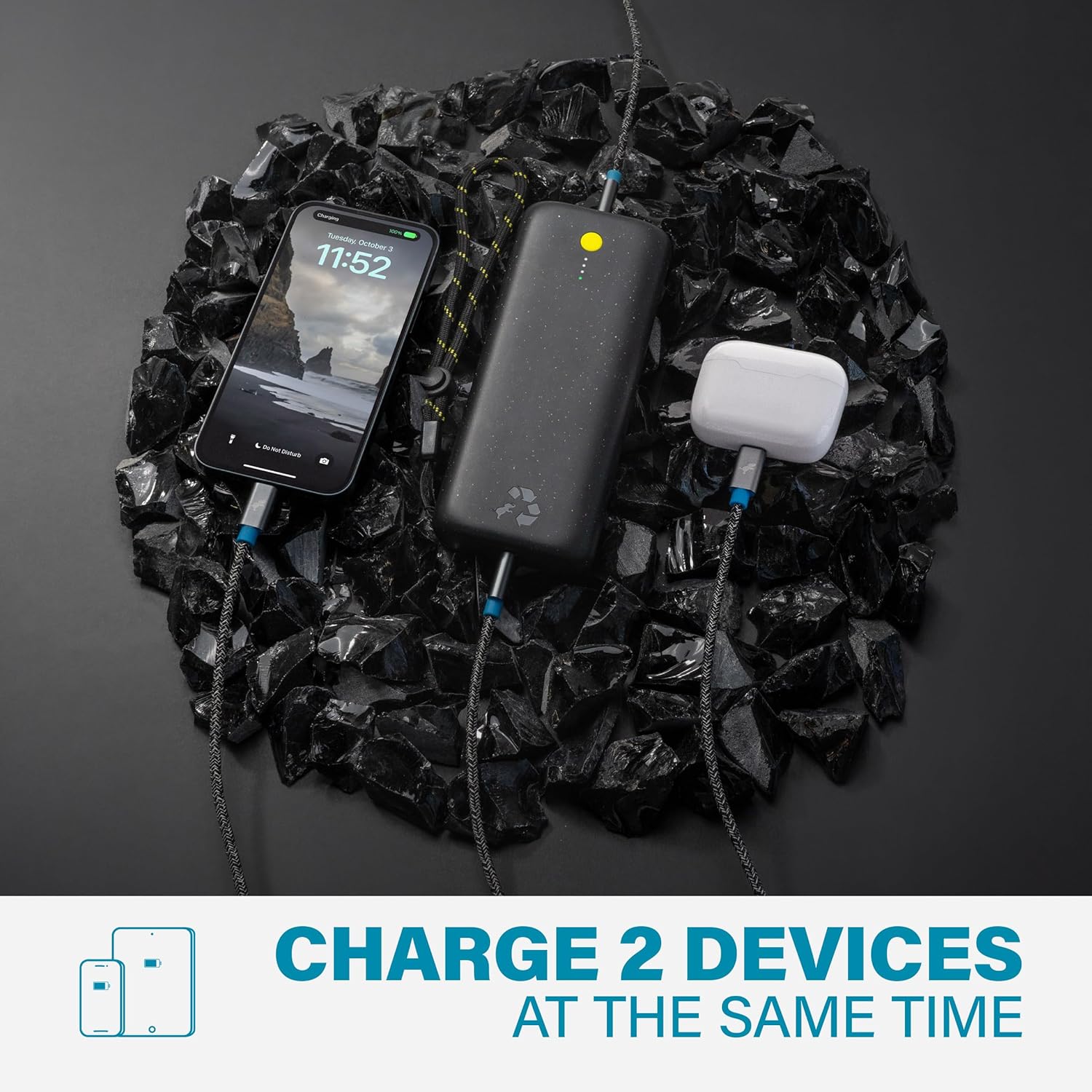 Chargeur portable double USB-C Nimble Champ Pro 20 K, 65 W, DP QC 4.0. Batterie externe USB-C à chargement rapide compatible avec les MacBook, les ordinateurs portables, les iPad, les iPhone, Android et plus encore (Midnight Black)