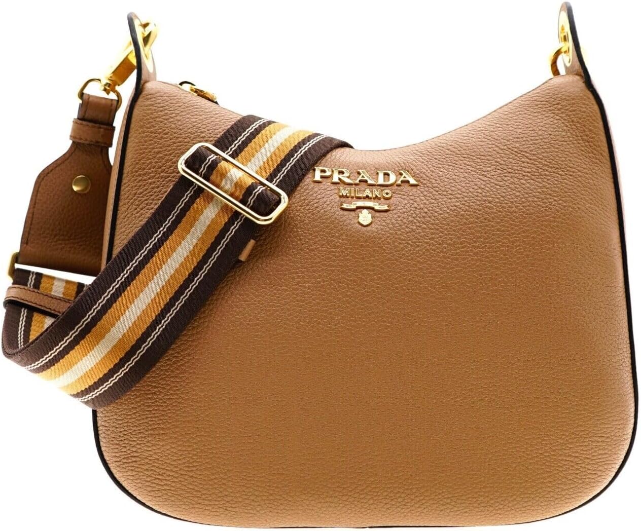 Prada Womens Tan Leather Medium Web Stripe Strap Crossbody Bag 1BC166 · v2