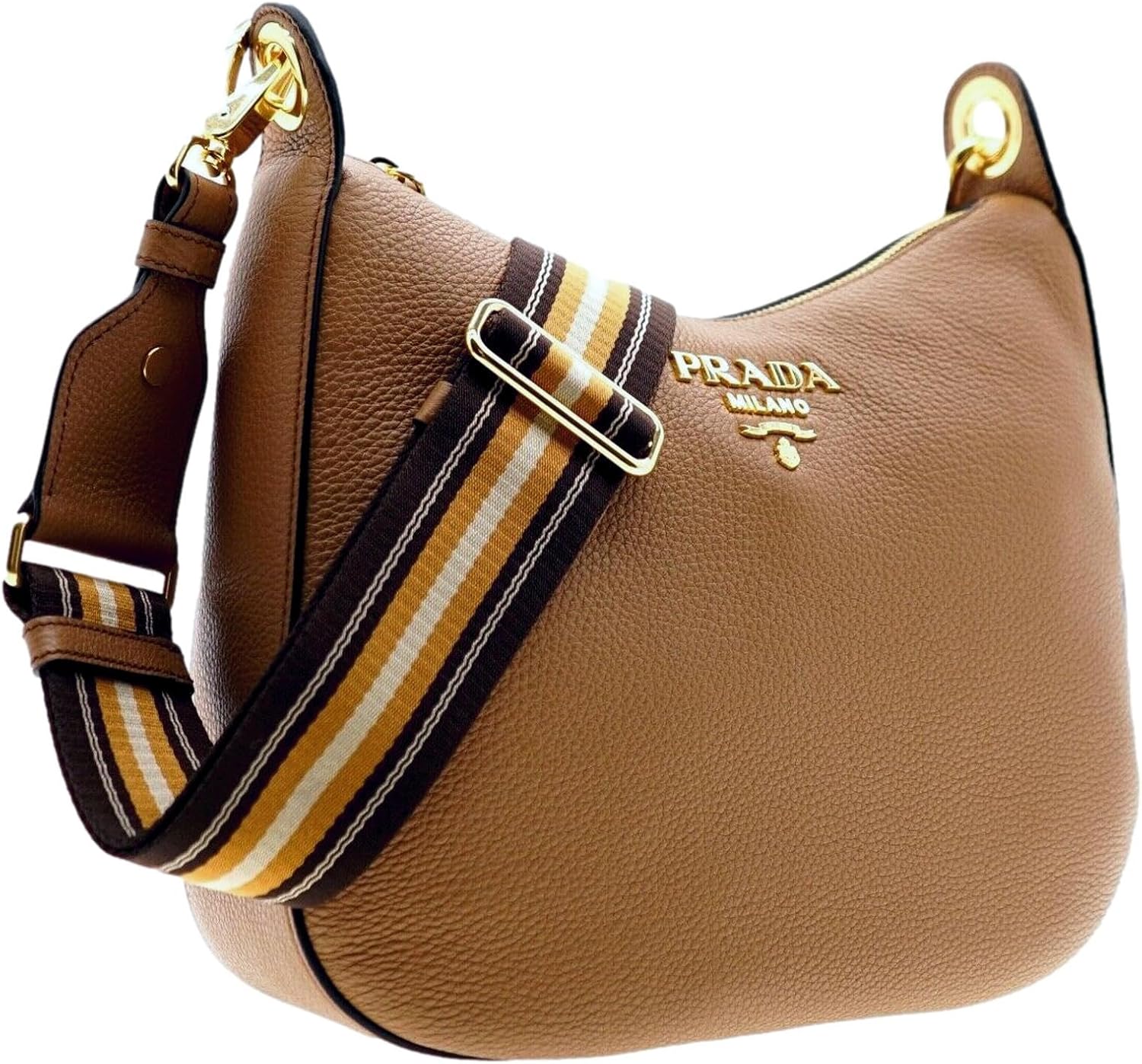 Prada Womens Tan Leather Medium Web Stripe Strap Crossbody Bag 1BC166 · v5