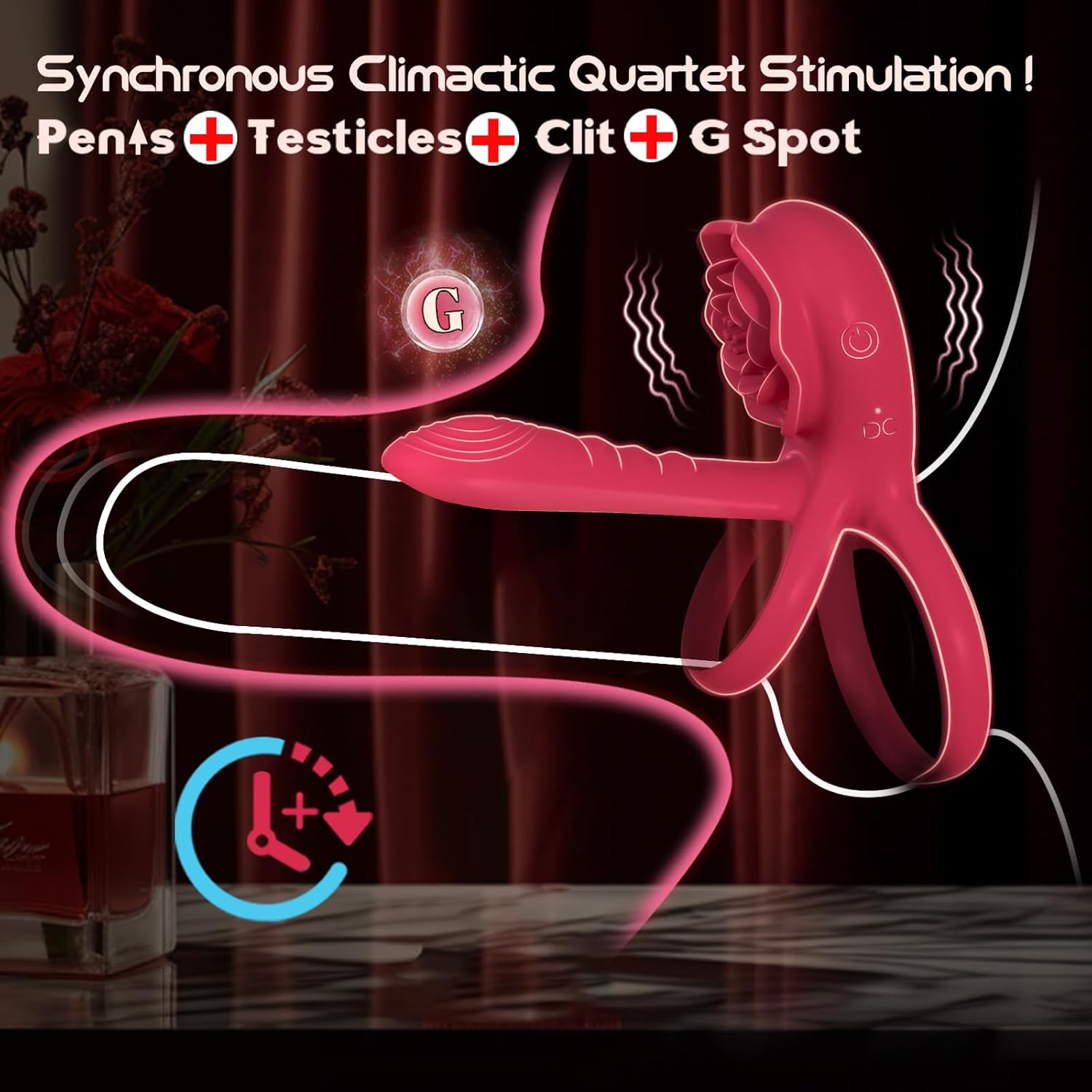 แหวนสั่นสำหรับอวัยวะเพศชายพร้อมเครื่องกระตุ้นคลิตอริสสีชมพู แหวนสั่นสำหรับอวัยวะเพศชาย ของเล่นทางเพศสำหรับผู้ใหญ่สำหรับผู้ชายและผู้หญิง ของเล่นทางเพศสำหรับผู้ชายและผู้หญิงพร้อมเครื่องสั่นคลิตอริสจุดจี