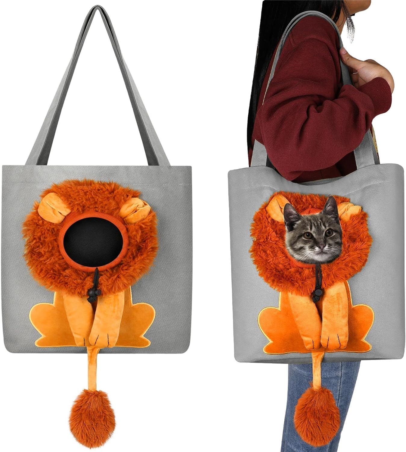 Pet Canvas Shoulder Carrying Bag, Soft-Sided Lion Design Pet Carrier for Small Cats and Puppy, Portable Breathable Cat Carrier Canvas Cute Pet Shoulder Bag Pet Supplies · v4