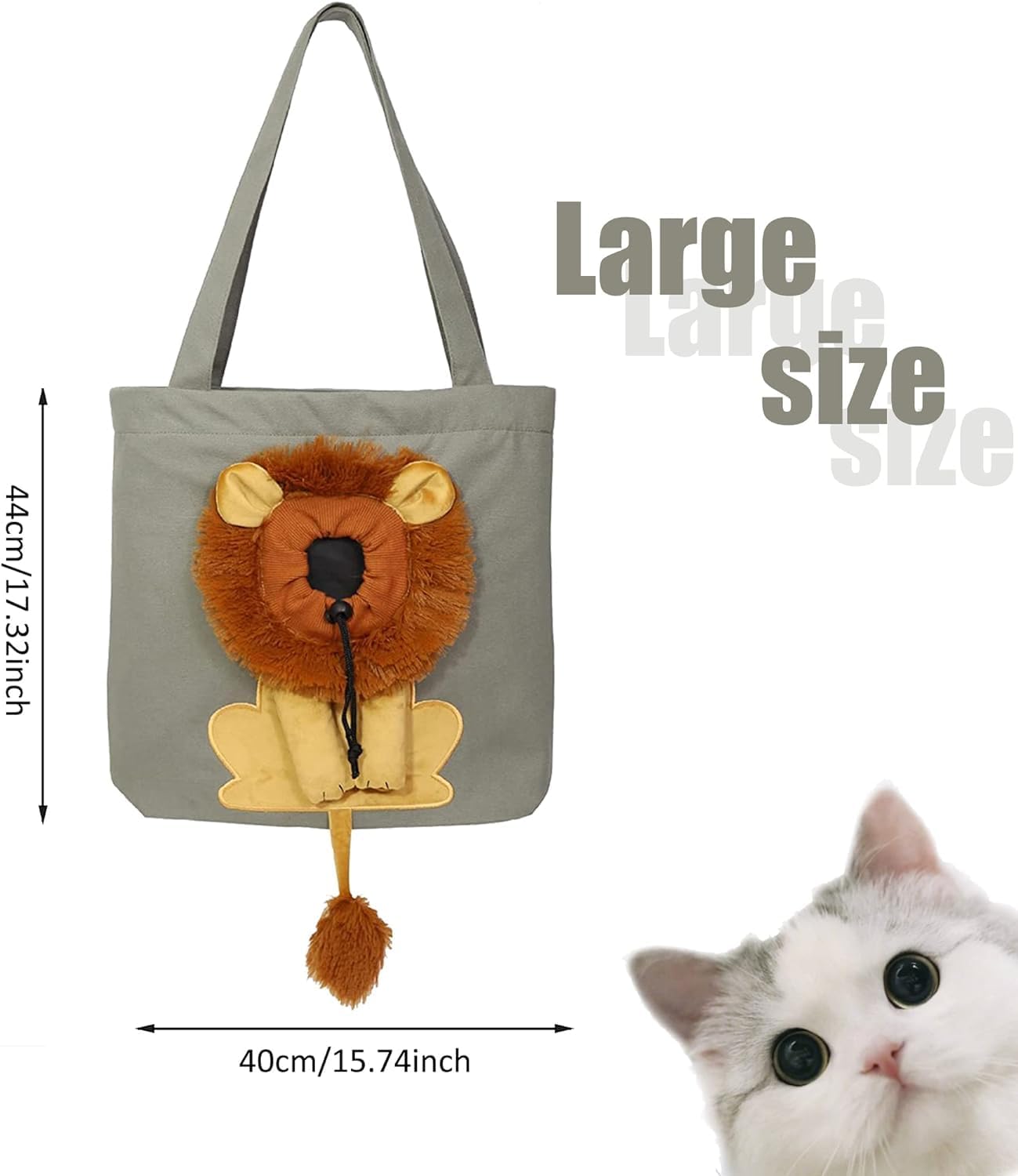 Borsa a tracolla in tela per animali domestici, trasportino per animali domestici con design a leone dai lati morbidi per gatti di piccola taglia e cuccioli, trasportino portatile traspirante per gatti in tela, simpatica borsa a tracolla per animali domestici