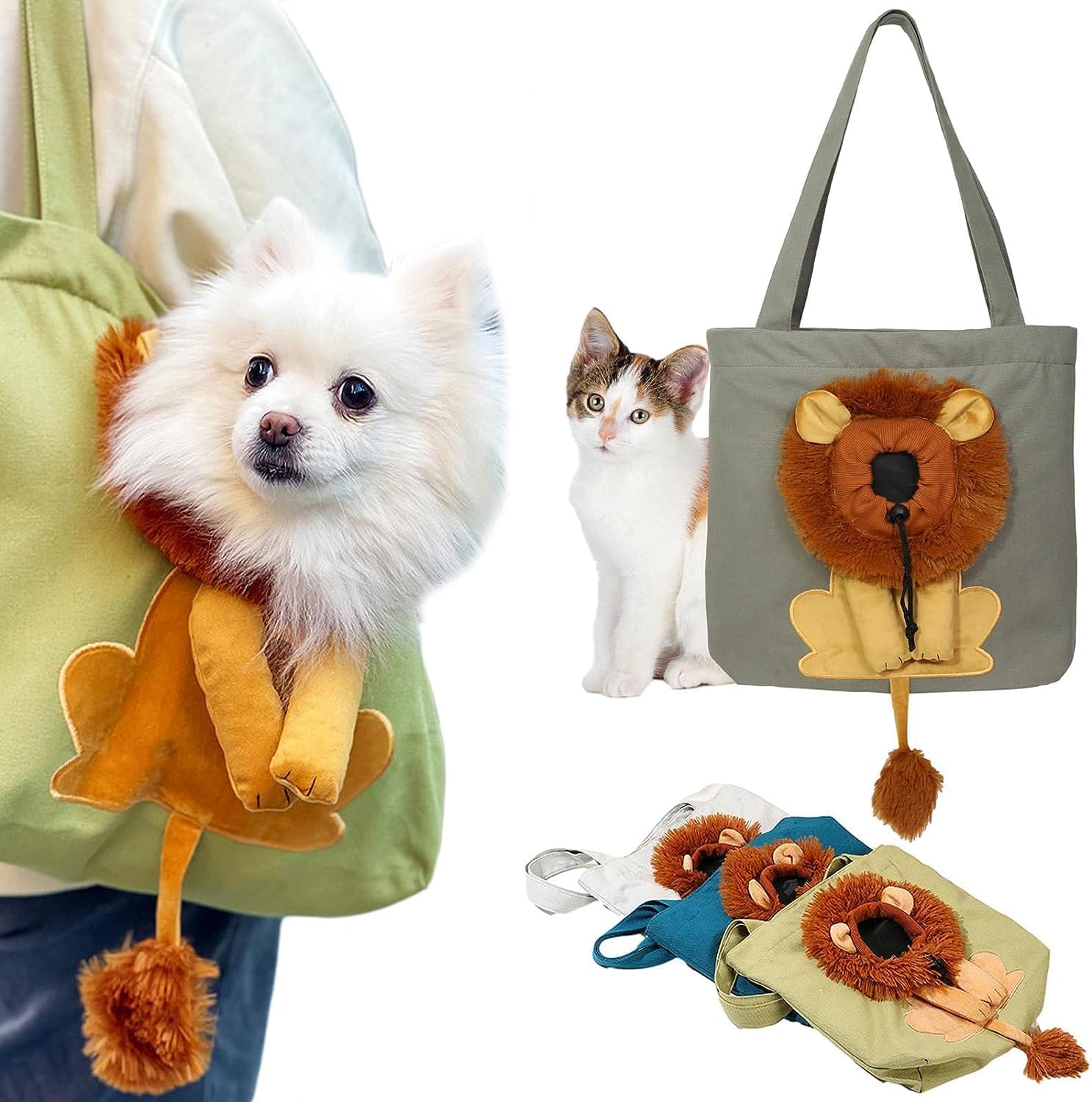 Borsa a tracolla in tela per animali domestici, trasportino per animali domestici con design a leone dai lati morbidi per gatti di piccola taglia e cuccioli, trasportino portatile traspirante per gatti in tela, simpatica borsa a tracolla per animali domestici