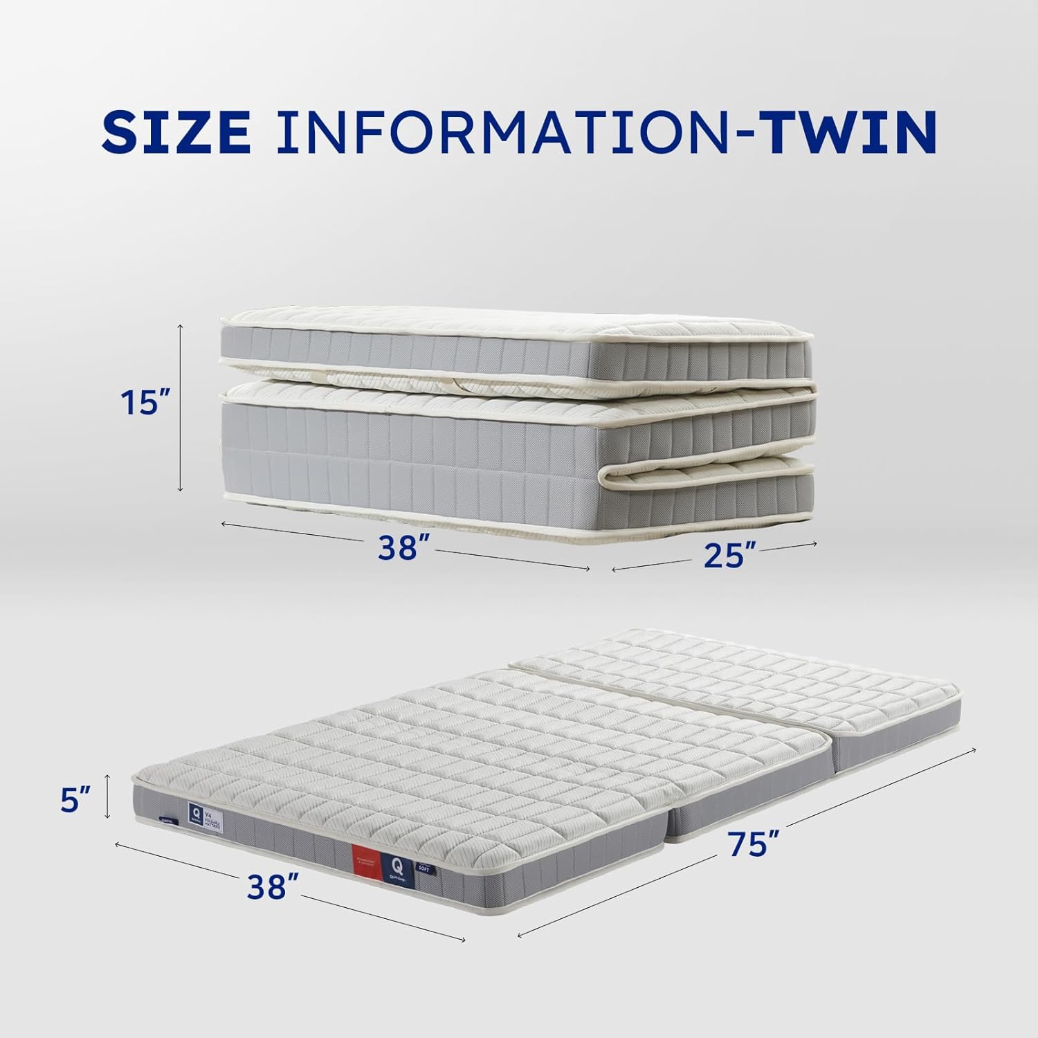 VA4 Z Cube Mattress, 5 Inch Premium Folding Bed Floor Mattress Bestsleep in A Box Trifold Two-Sided Foldable Plush Top Firm Bottom Edge Support Euro Top High Density Memory Foam (Twin) · v2