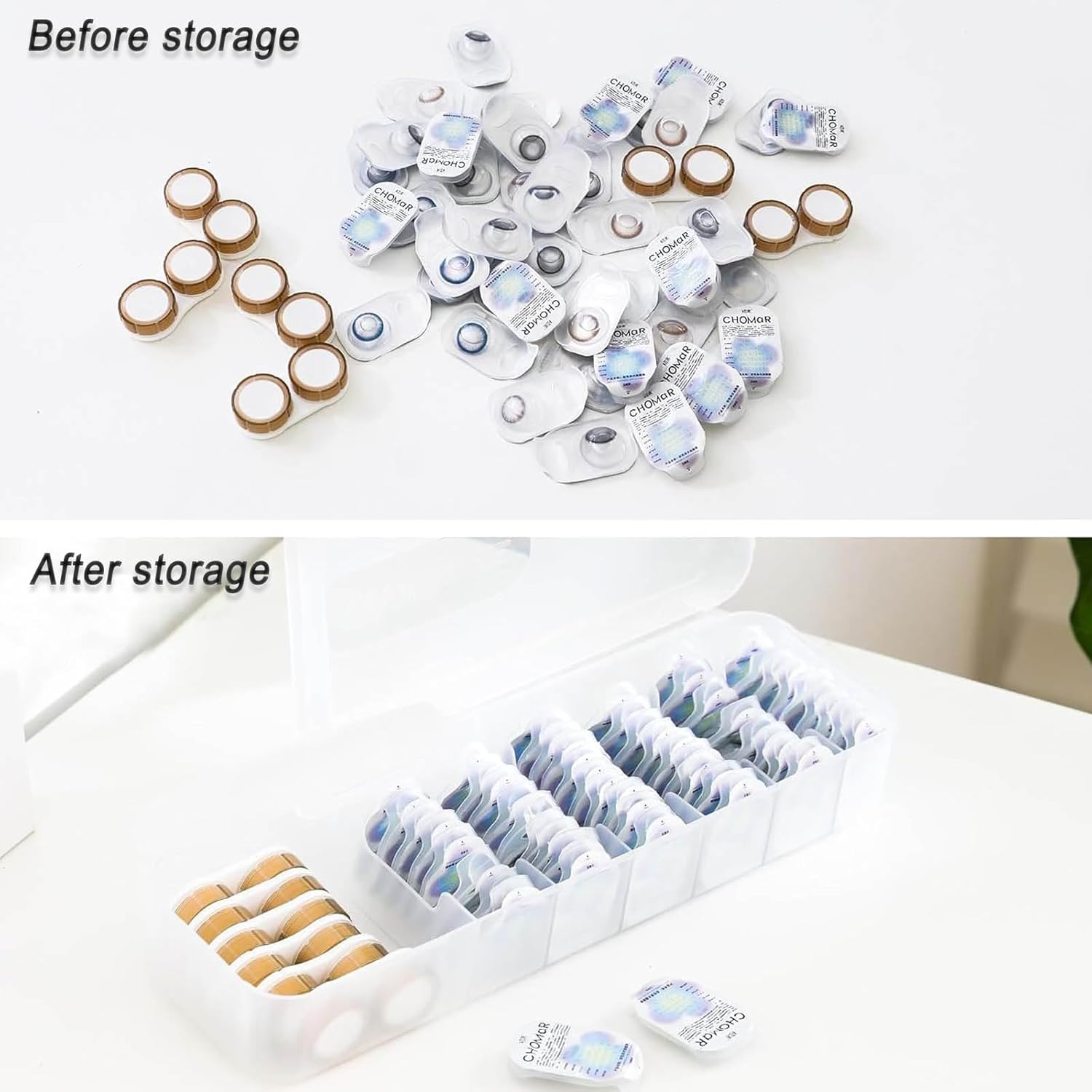 2 ADET günlük tek kullanımlık kontakt lens saklama kutuları, Yarı şeffaf kontakt lens kutusu plastik saklama kutuları, Tüm marka kontakt lens ve diğer günlük ihtiyaçlar için yüksek kapasiteli saklama kutusu (Beyaz)