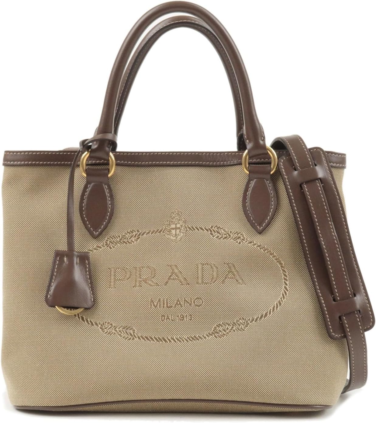 Prada Womens Brown Canvas Leather Trim Jacquard Logo Crossbody Bag 1BA172 · v4